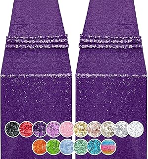 Hahuho 2PCS 12x72 Inch Sequin Table Runner Purple Glitter Table Runner for Party, Wedding, Bridal Baby Shower, Event Decorations（2PCS, 12x72 Inch, Purple） - Buy now