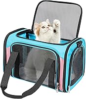 Discala TSA Airline Approved Cat Dog Carrier Up to 15 lbs - Soft-Sided Collapsible Pet Travel Carrier 17x11x11 Blue&Pink