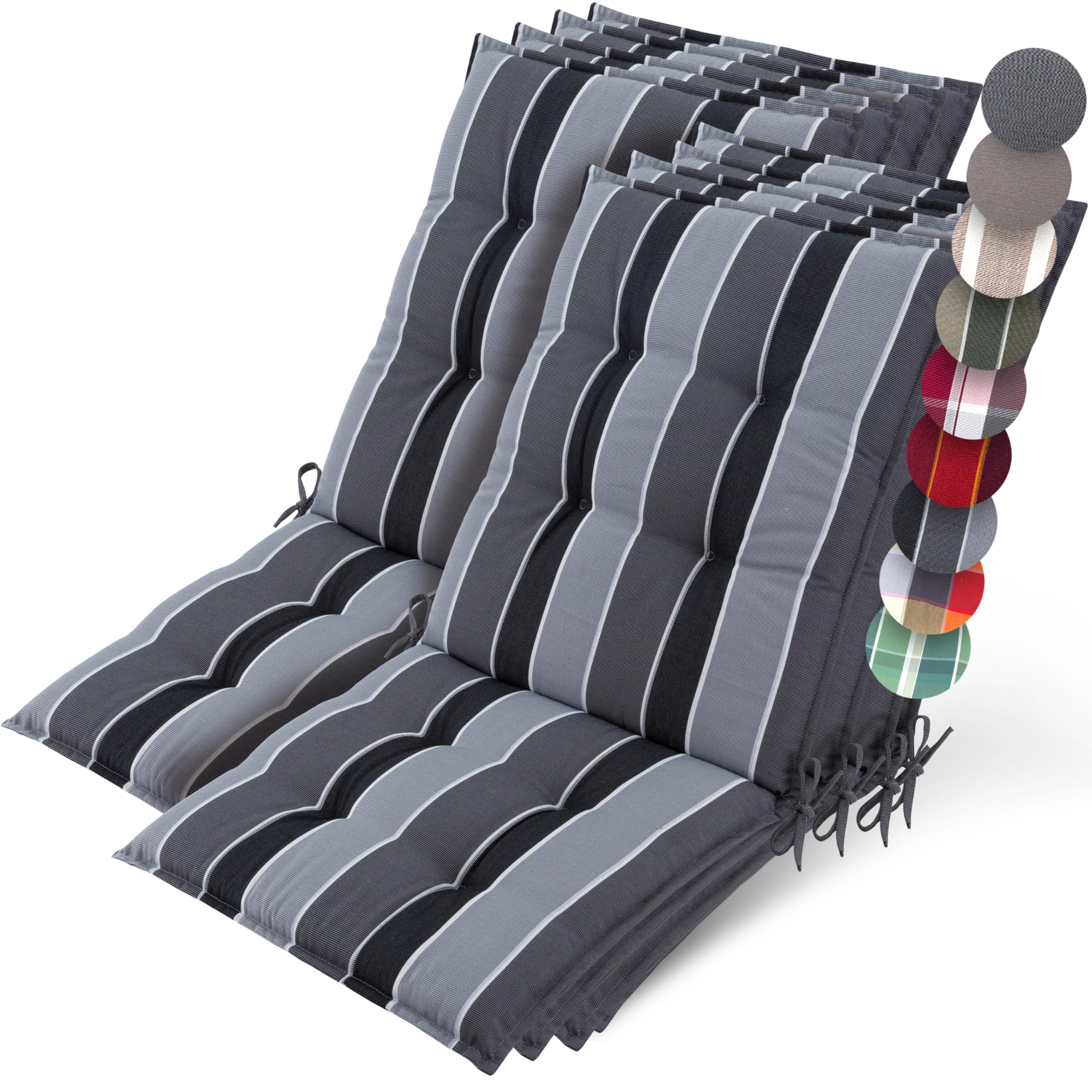 Beautissu 8X Premium Coussin Chaise Jardin Dossier Bas 100x50 cm Sun-NL – 8 cm Épaisseur Tissu Robuste Antidérapant & Résistance aux UV – Coussin Fauteuil avec Sangles Fixation Anthracite Rayé