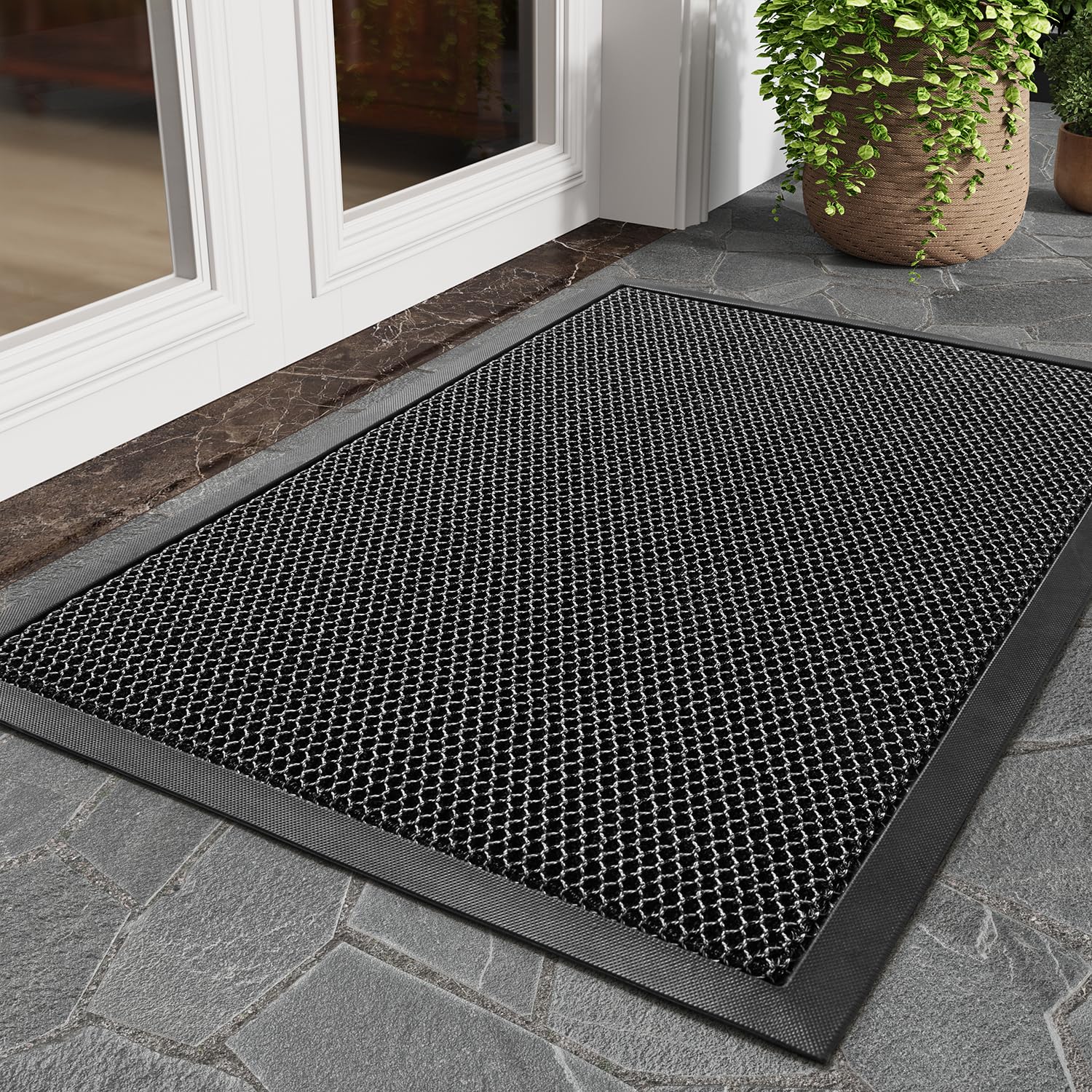 tchdio Front Door Mat Outside Entrance, Dirt Trapper Doormat-Entrance Welcome Matt Durable, Heavy Duty Entry Mat Non Slip Rubber Mats for Outside