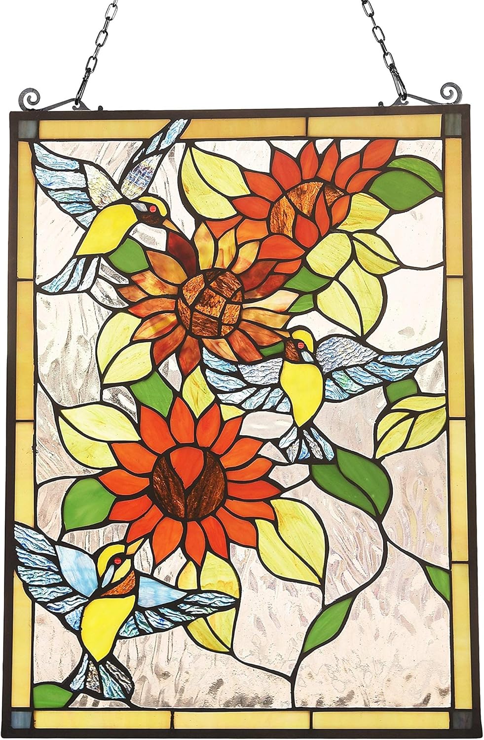 Tiffany Style Bird and Flower Design Suncatcher