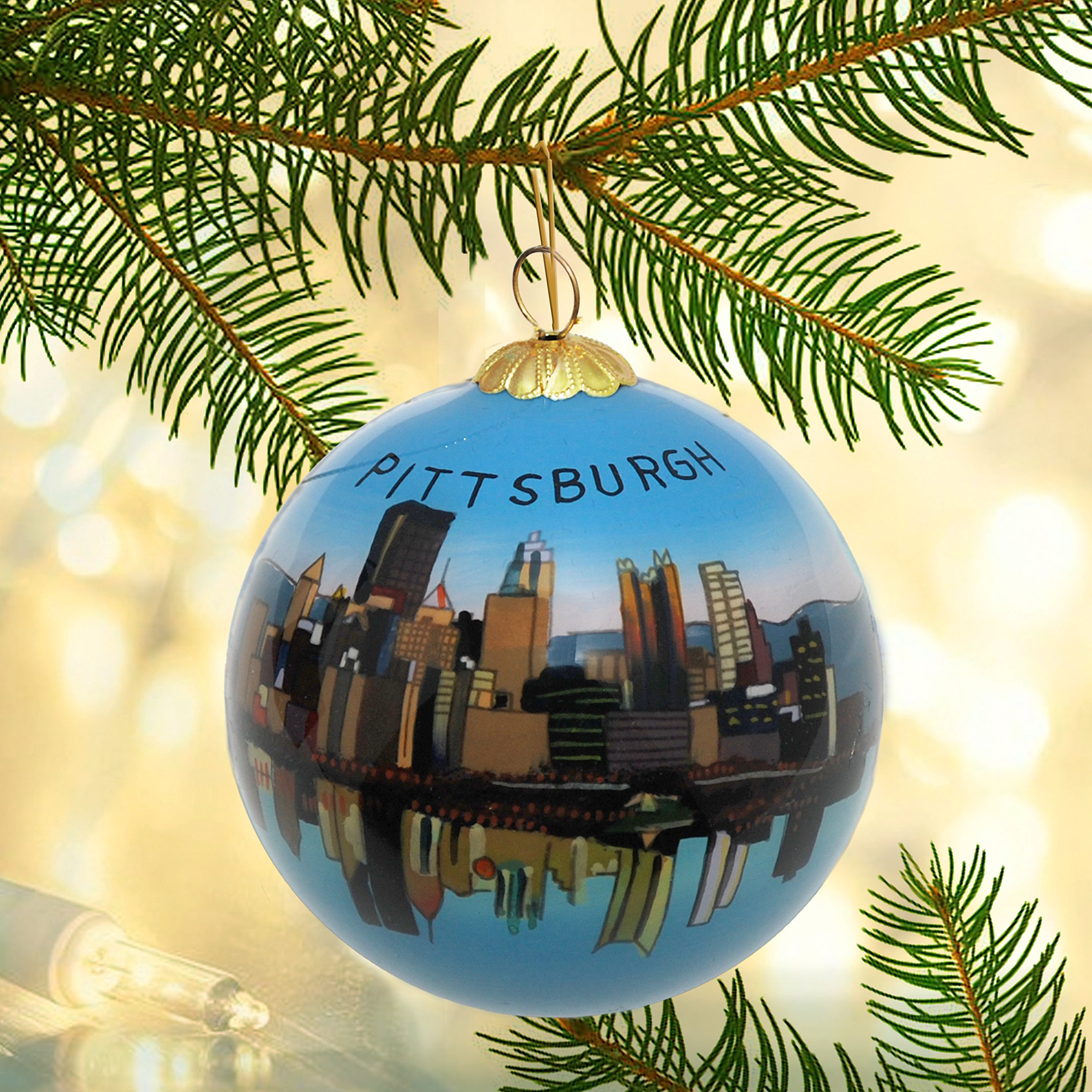 Redeo Ręcznie malowane szklane ozdoby świąteczne - Pittsburgh, panorama Pensylwanii