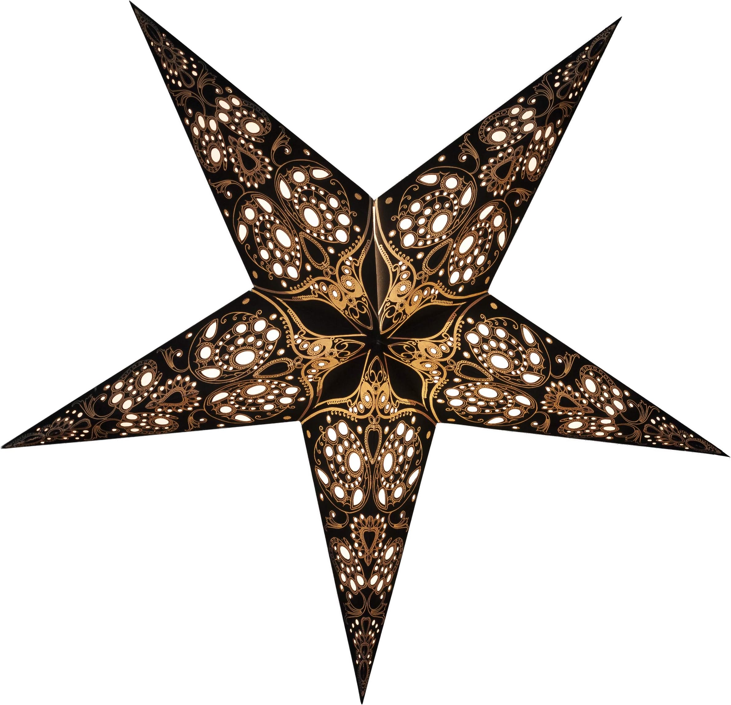 GalaxyArts Paper Star Lantern, 24 Inch Maharani Black 3D Light-Up 5-Point Hanging Lamp, Handcrafted Hollow Out Decoration for Christmas, Weddings, Birthday, Parties, Indoor Outdoor Holiday Home Décor
