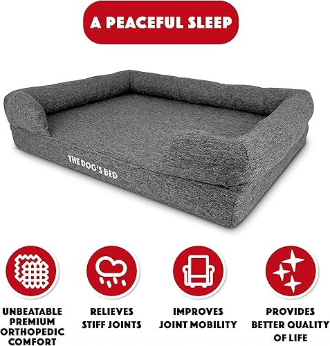 Miniatura 95 de The Dog's Bed, felpa gris XL, espuma viscoelástica sólida, alivio del dolor: artritis, displasia de cadera y codo, poscirugía, cojera, apoyo, negro,