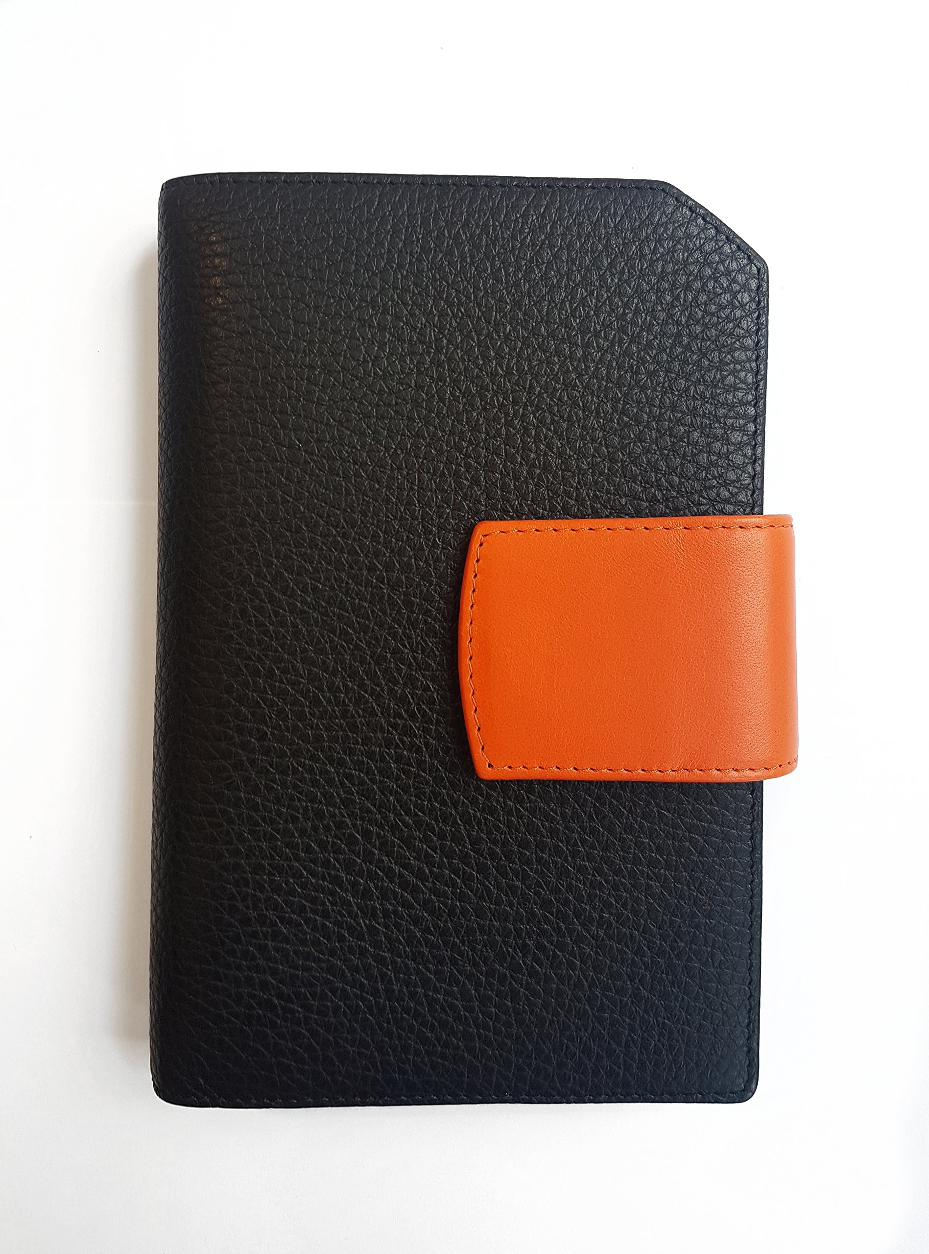 Terminplaner HelfRecht Ringbuch "Classic L" aus Leder/Wochenplaner / - Dez. 2023 - schwarz, Lasche orange