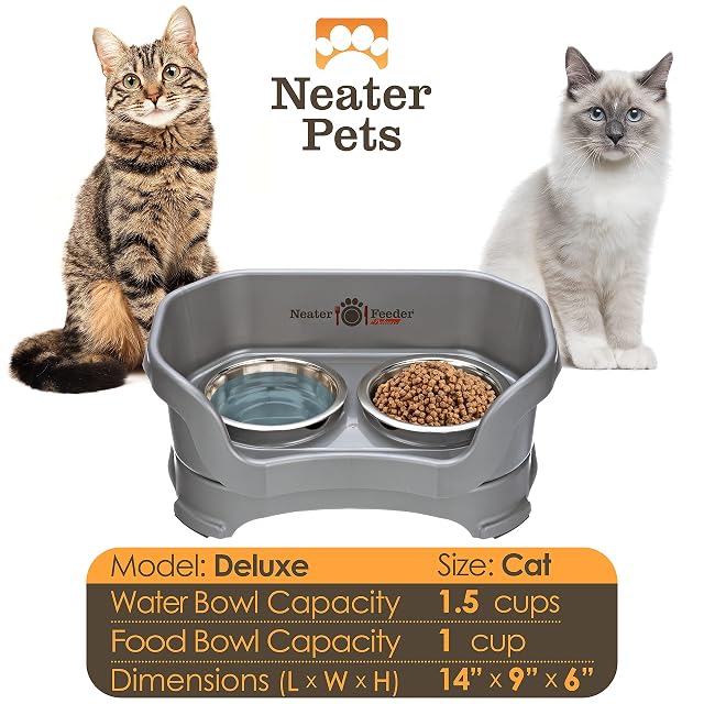 Foto 5 de 8 de Neater Feeder - Modelo Deluxe - Cuencos para Gatos a Prueba de desorden (Gato, Gris plomizo)