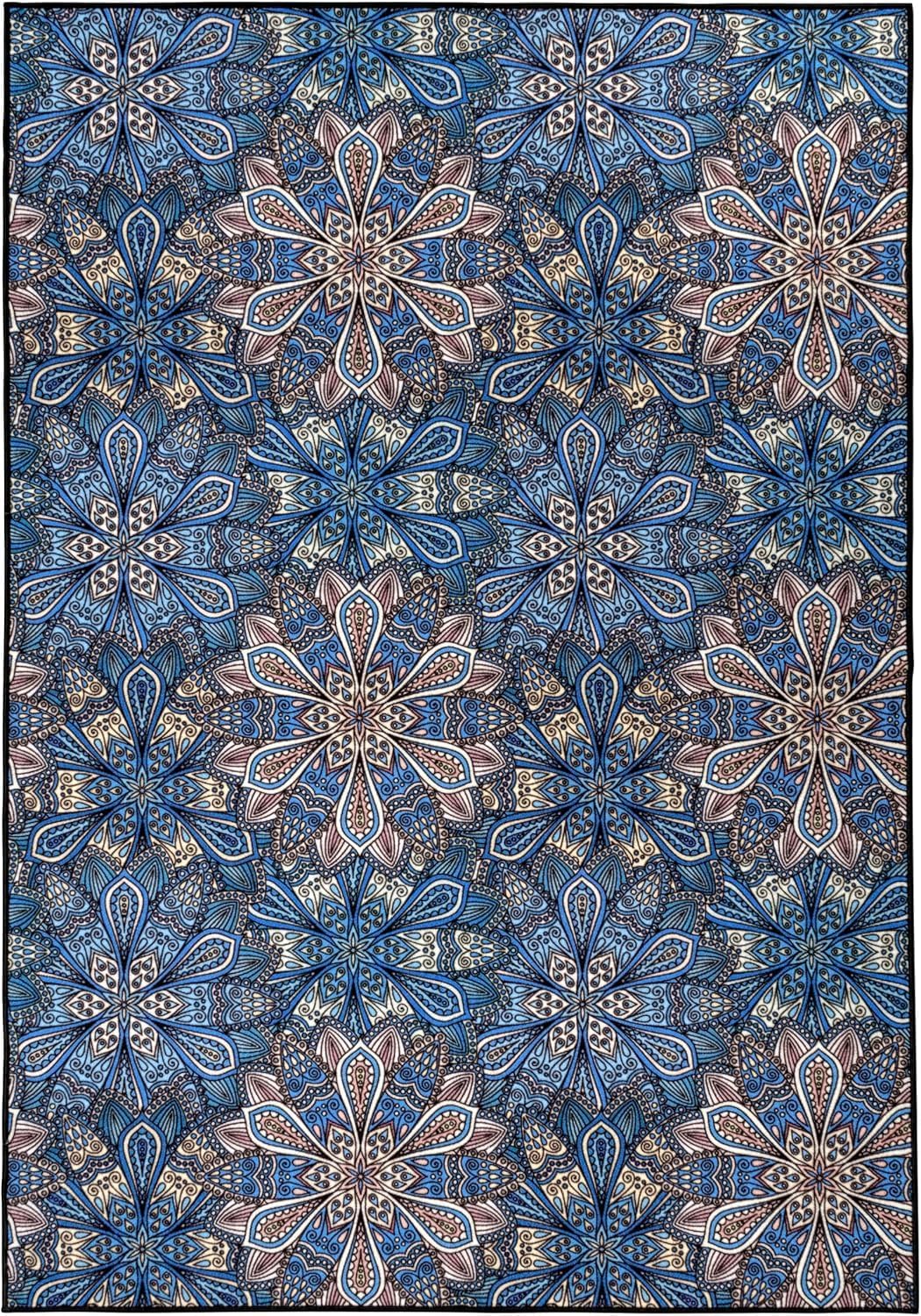 Superior Washable Indoor Area Rug, for Dining, Kitchen, Office, Modern Floor Decor, Soft Aesthetic Rugs, Bohemian Floral Indoor Rug, Cassidy Collection, 8' x 10', Blue