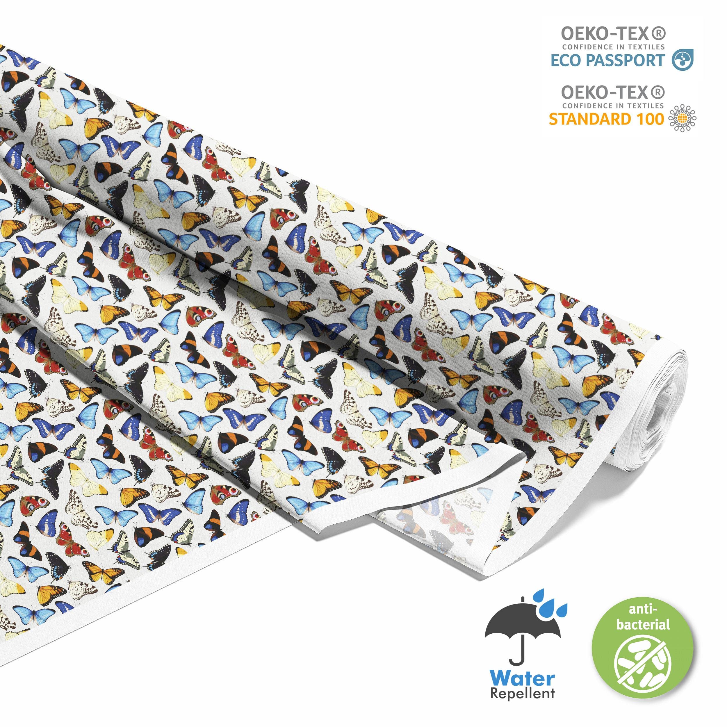 HEKO PANELS Oxford Wasserdichte Meterware Canvas-Stoff Polyester Zum Nähen Möbelstoffe Dekostoffe Handwerken Wasserabweisend Blickdicht Schmetterlinge Bunt 5 Meter 155 x 500 cm