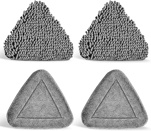 JEHONN Cabezales de repuesto para trapeador de pared triangular, 2 almohadillas de felpilla y 2 almohadillas de microfibra para uso húmedo y seco