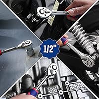 Vista 7 de WORKPRO Mango de trinquete de accionamiento de 1/2 pulgadas, trinquete reversible de 72 dientes, mango de trinquete de liberación rápida de 1/2