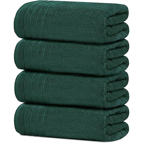 Tens Towels Pack of 4 Extra Large Bath Towels 30 x 60 Inches, 100% Cotton, Larger & Lighter Weight, Quicker to Dry, Super Soft and Absorbent, Perfect for Bathroom, Hunter Green