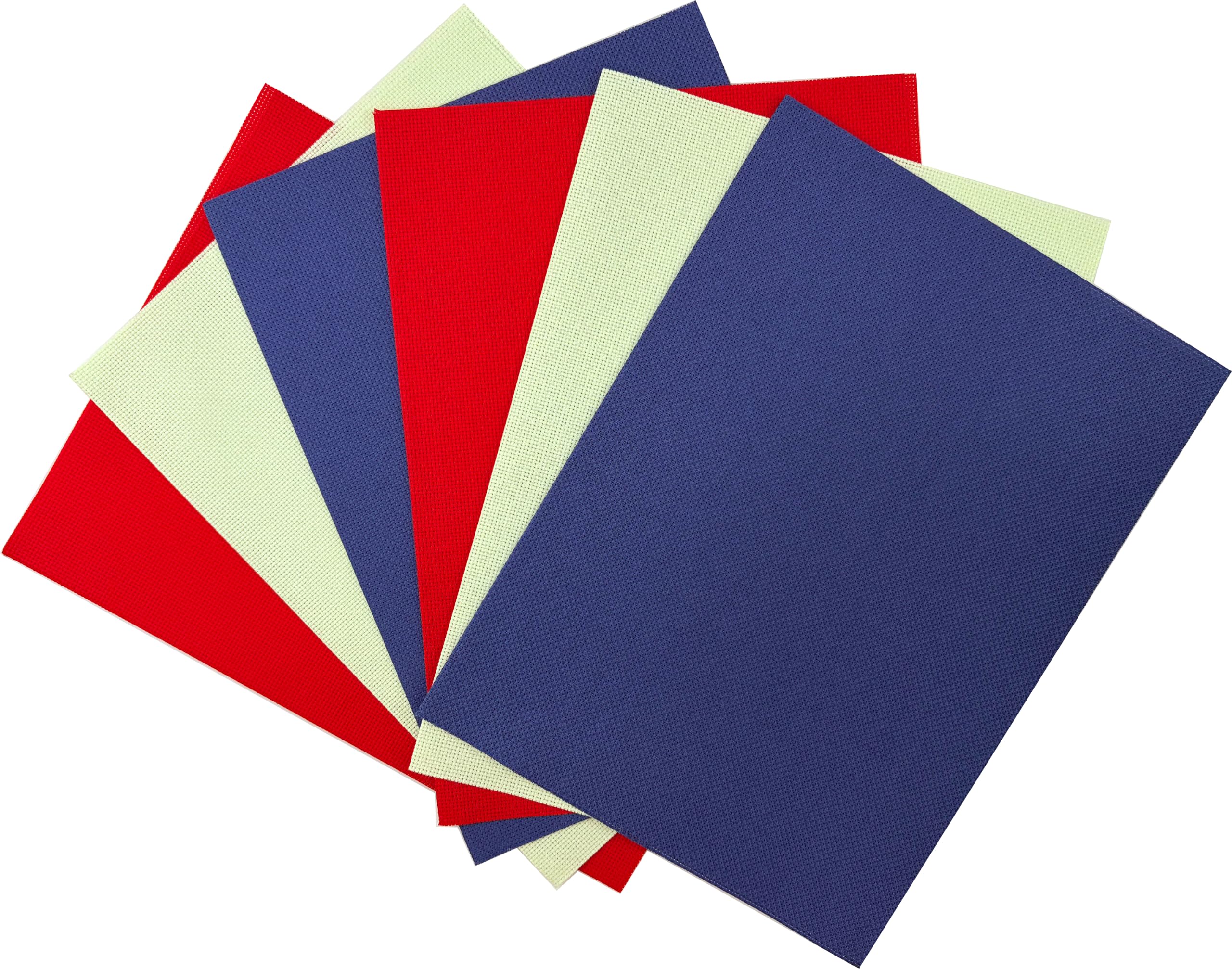 KCS 4/6 pc of 12" x 18"(30cmx45cm) 16 Count Cotton Aida Cloth Cross Stitch Fabric (6 pc,Red+Light Green+Jeans Blue)