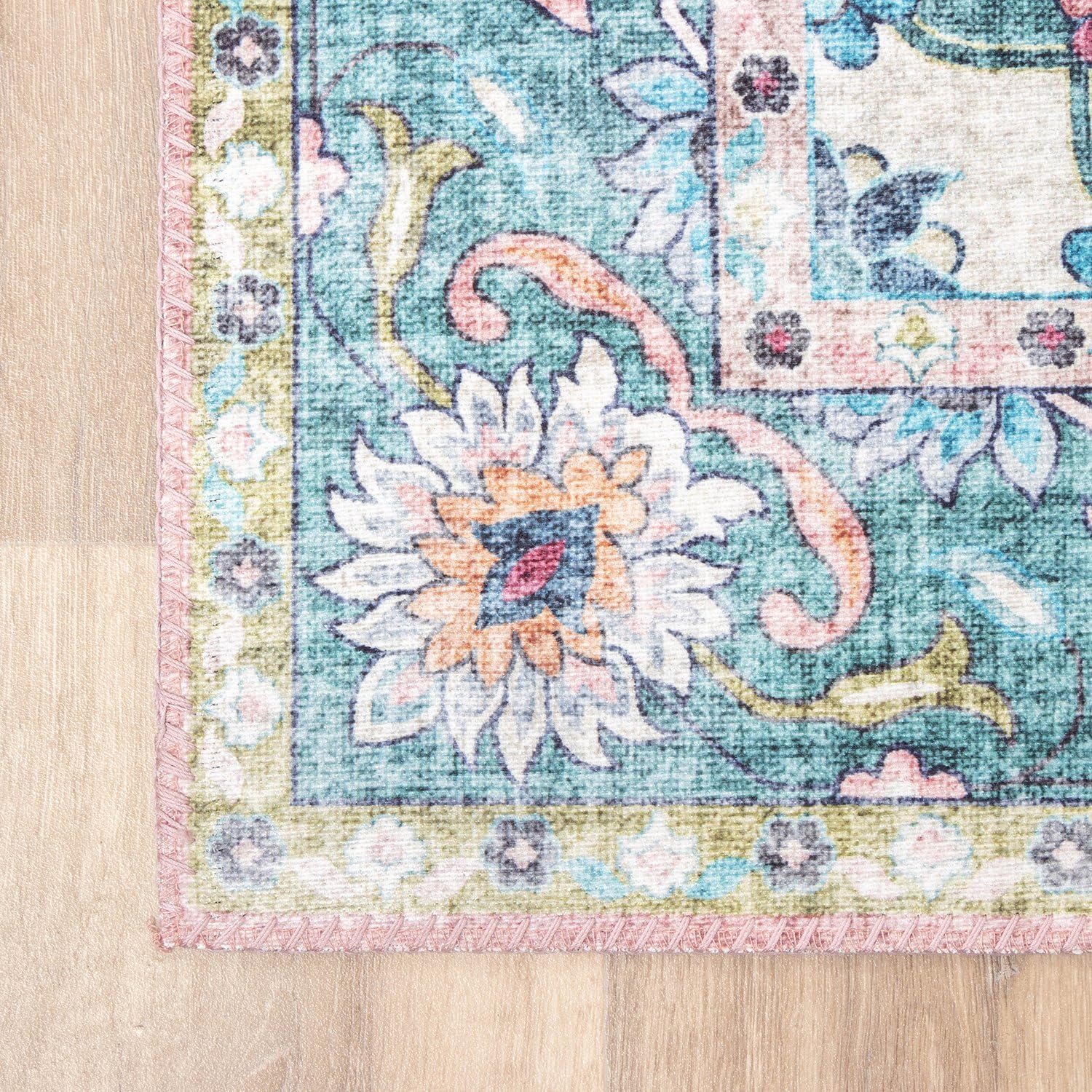Vintage Teppich - Lily Oriental Blau Rosa - 160x230 cm | Baumwolle - Flachgewebe - Vintage - Klassik - Wohnzimmer, Esszimmer, Schlafzimmer