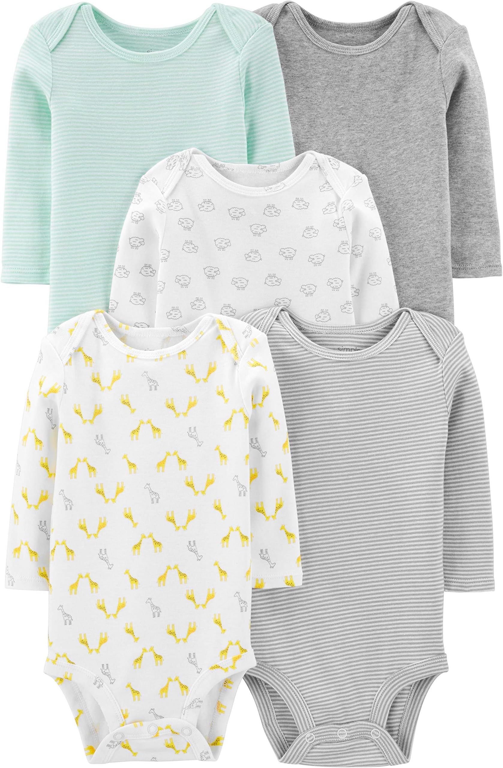 Simple Joysby Carter's Baby Boys' Long-Sleeve Bodysuit, Pack of 5