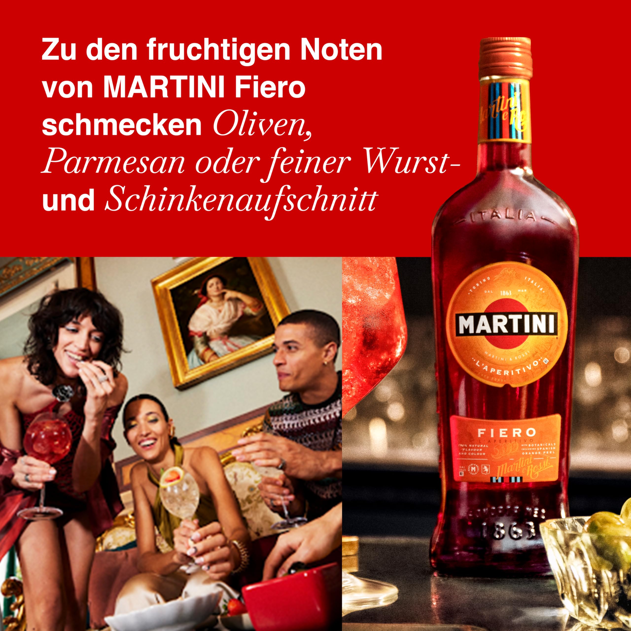 MARTINI Fiero roter Wermut Aperitif, 14,4% vol., 3 x 75cl / 750ml, süßer Wermut angereichert mit handgeschnittenen spanischen Orangenschalen