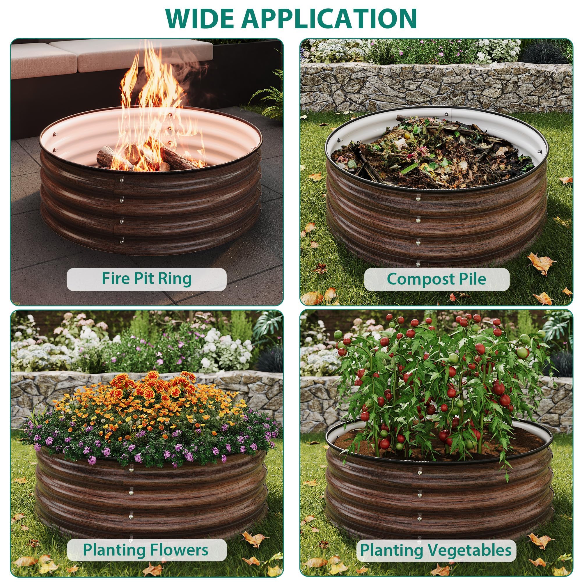 Lot De 3 Jardinière Surélevée Ronde en Acier Galvanisé 60x60x28 cm, Antirouille Anticorrosion, Joints Protecteurs & Fonds Ouverts, pour Légumes, Fruits, Fleurs, Herbes Aromatiques, Balcon
