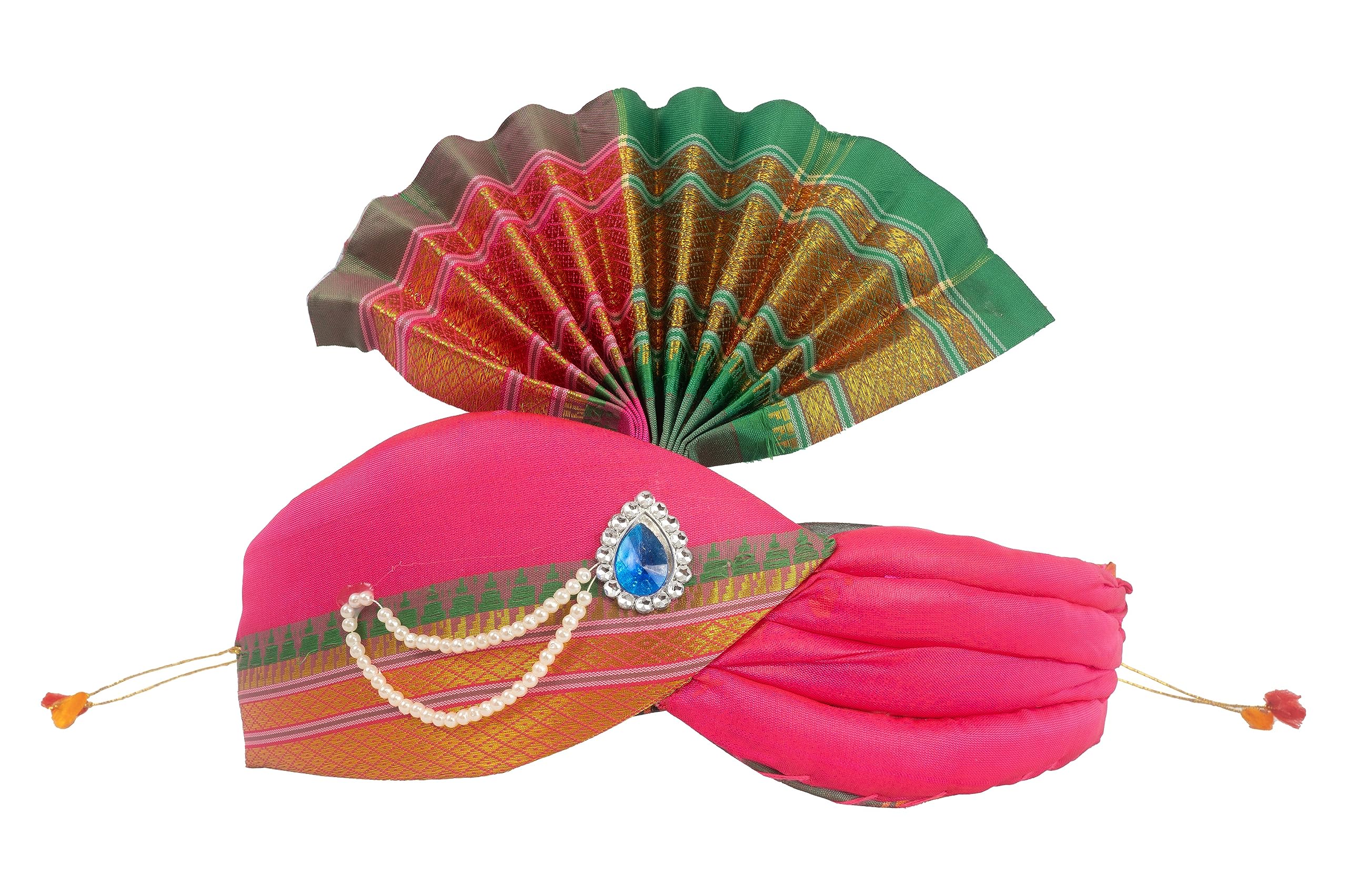 PUNYATVA Ganesh Feta Mukut (Turban, Silk, Pink) / Adjustable Ganesh Pheta, Gauri Ganpati Festival Decoration Accessories, Jewellery, Crown, Makhar, Traditional Pagdi, God Idol Headgear