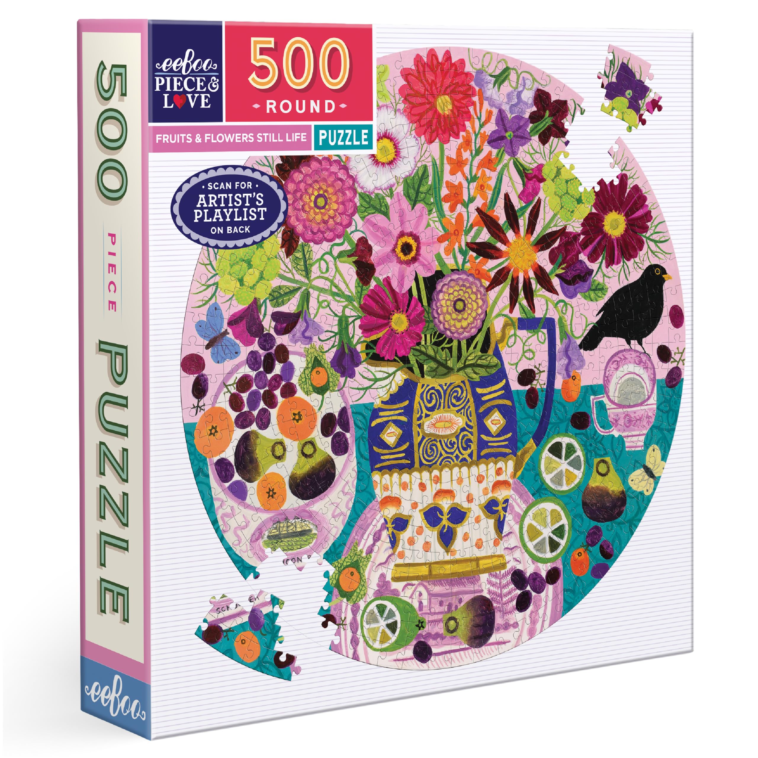 Fruits & Flowers 500 Piece Round Jigsaw Puzzle, 23" Diameter