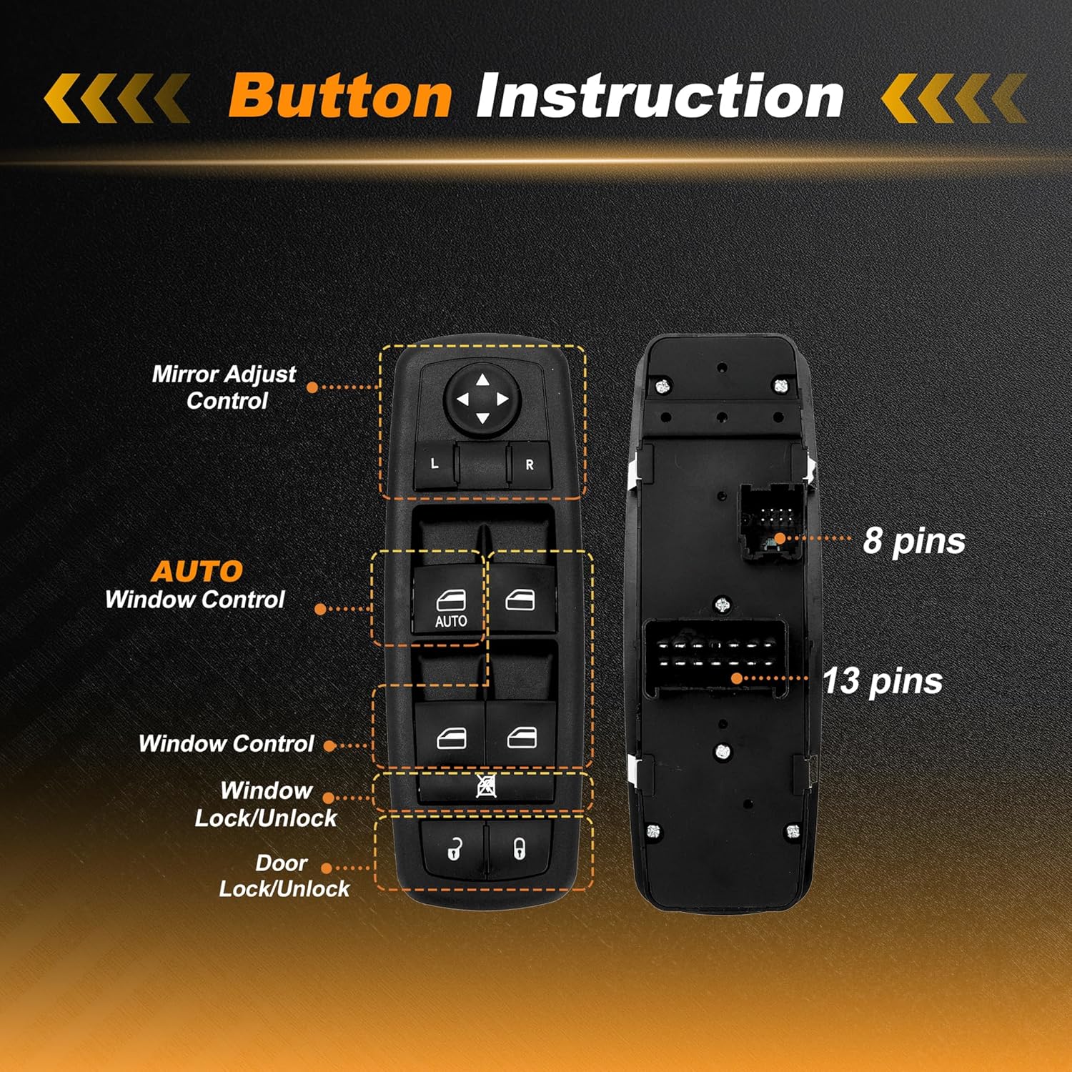 1 AUTO Power Window Switch for Dodge Journey 2011 Window Control Switch for Dodge Journey 2012-2013 with Tool 68084001AB Front Left Driver Side 1 Set