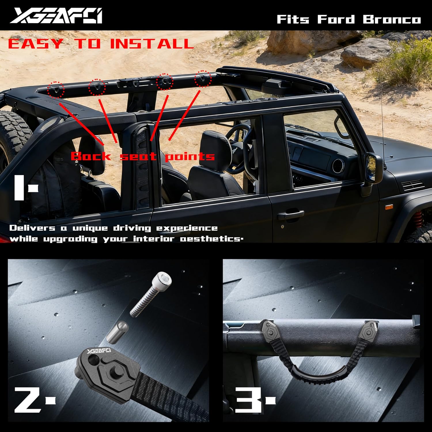 Roll Bar Grab Handles for Ford Bronco 2021-2026 2/4 Door, Replacement for Bronco Interior Accessories (4PCS (Black Black)