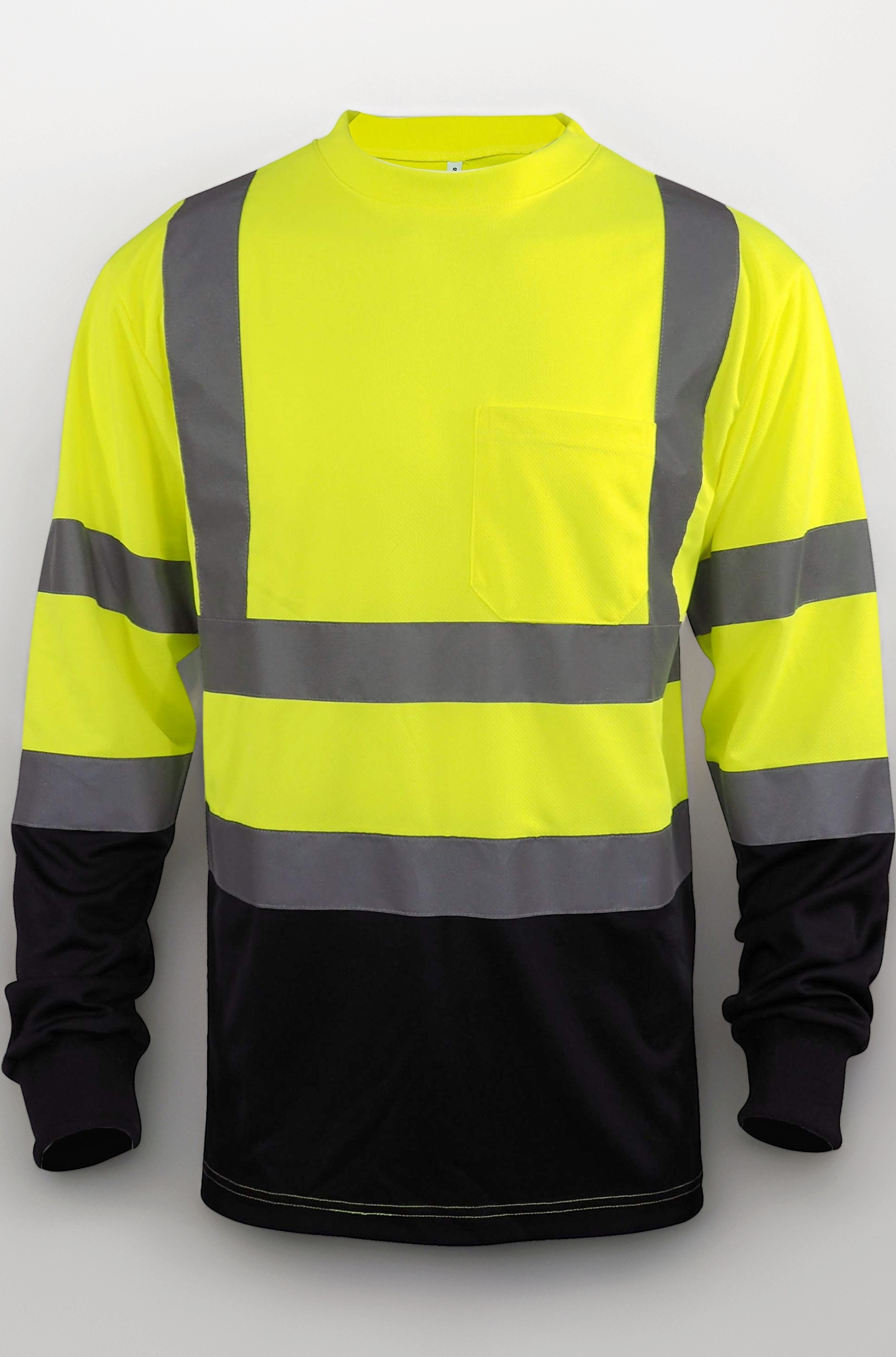L&M Hi Vis Class 3 T Shirt Reflective Safety Lime Orange Short Long Sleeve HIGH Visibility, Black Bottom (Lime_L, Medium)