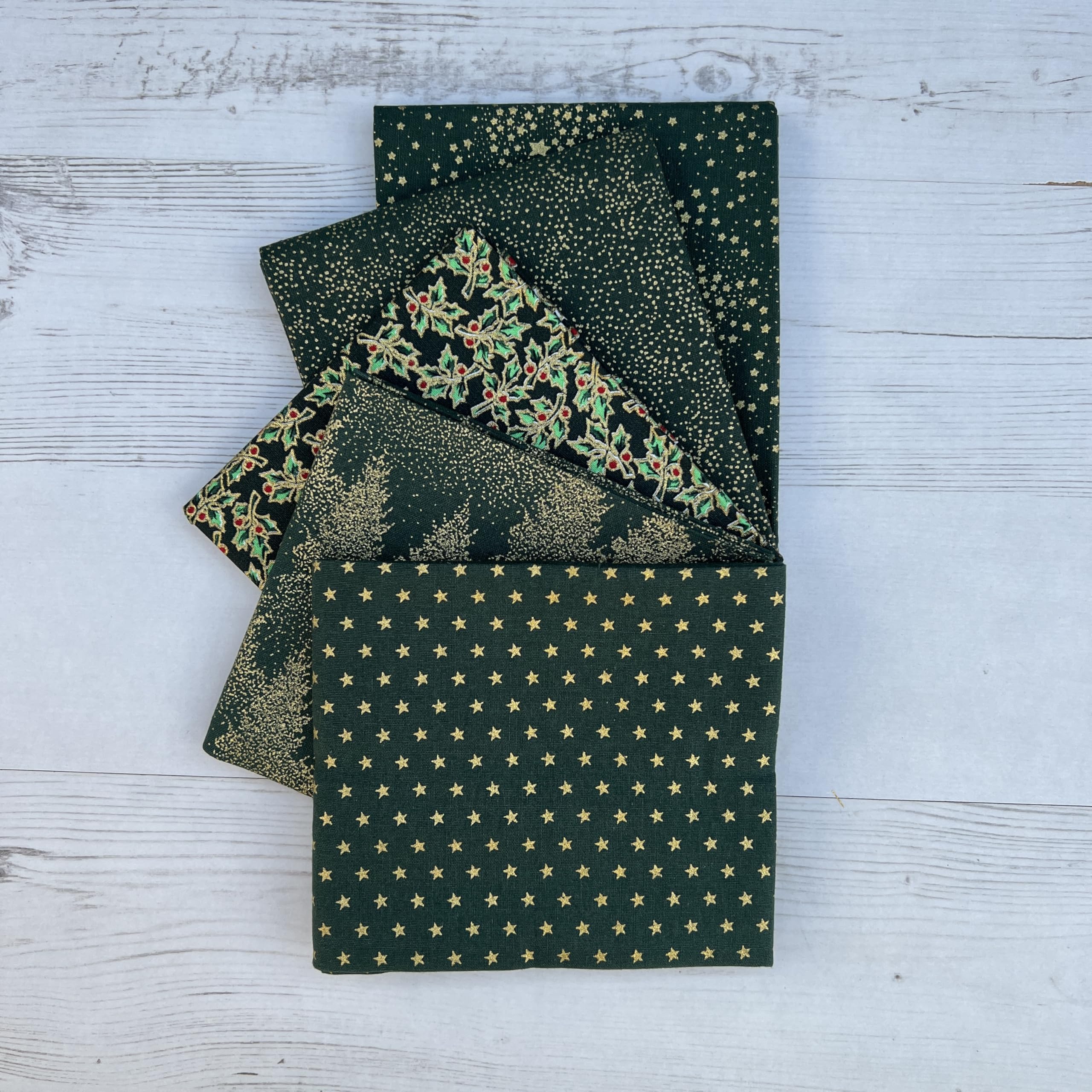 100% Cotton Christmas Xmas 5 Pack Fat Quarter Fabric Bundle for Patchwork Quilting Sewing Crafts | 19" x 20" (50cm x 52cm) (Blenders Bottle Green)