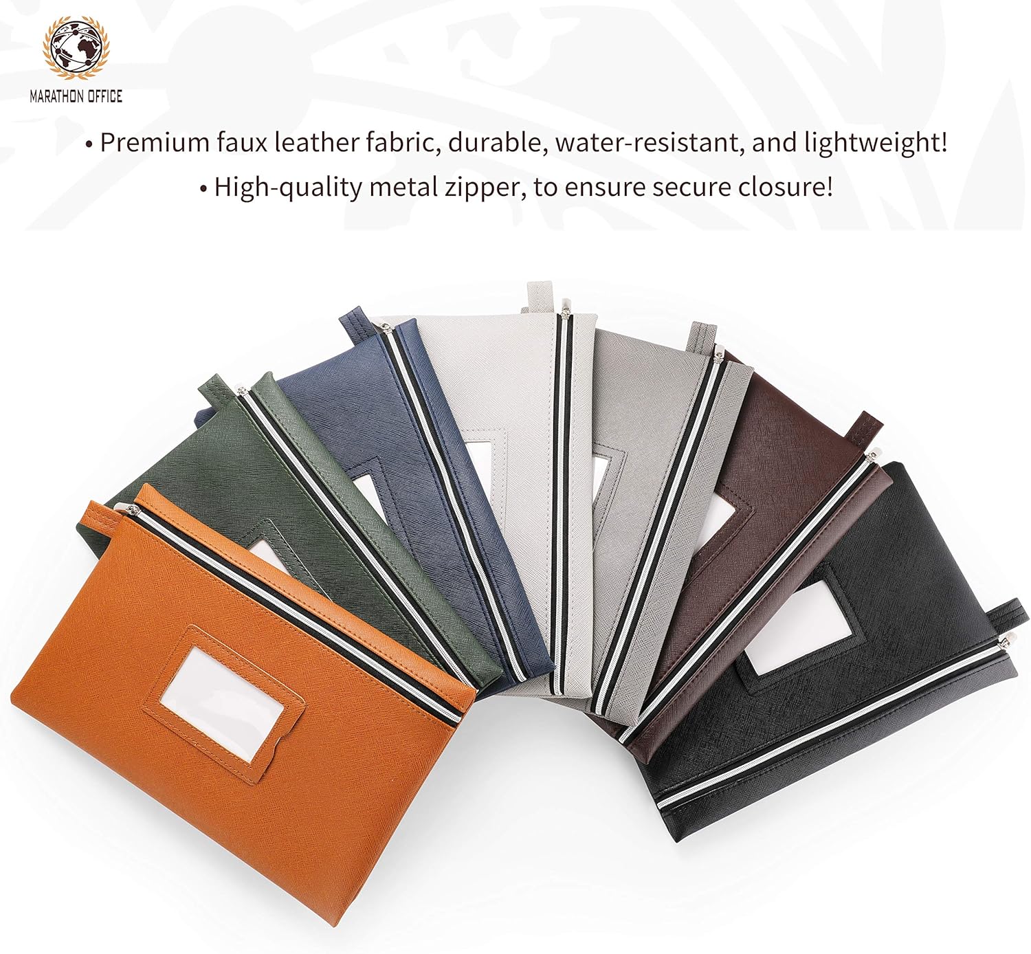 Premium 7-Piece Bank Bag Set - Heavy-Duty Zippered Faux Leather Cash Bag, Deposit Bag, or Tool Pouch - Water Resistant, 7 Earthy Colors - Bank Deposit Bag, Pencil Pouch, Coin Bag, Zipper Pouch