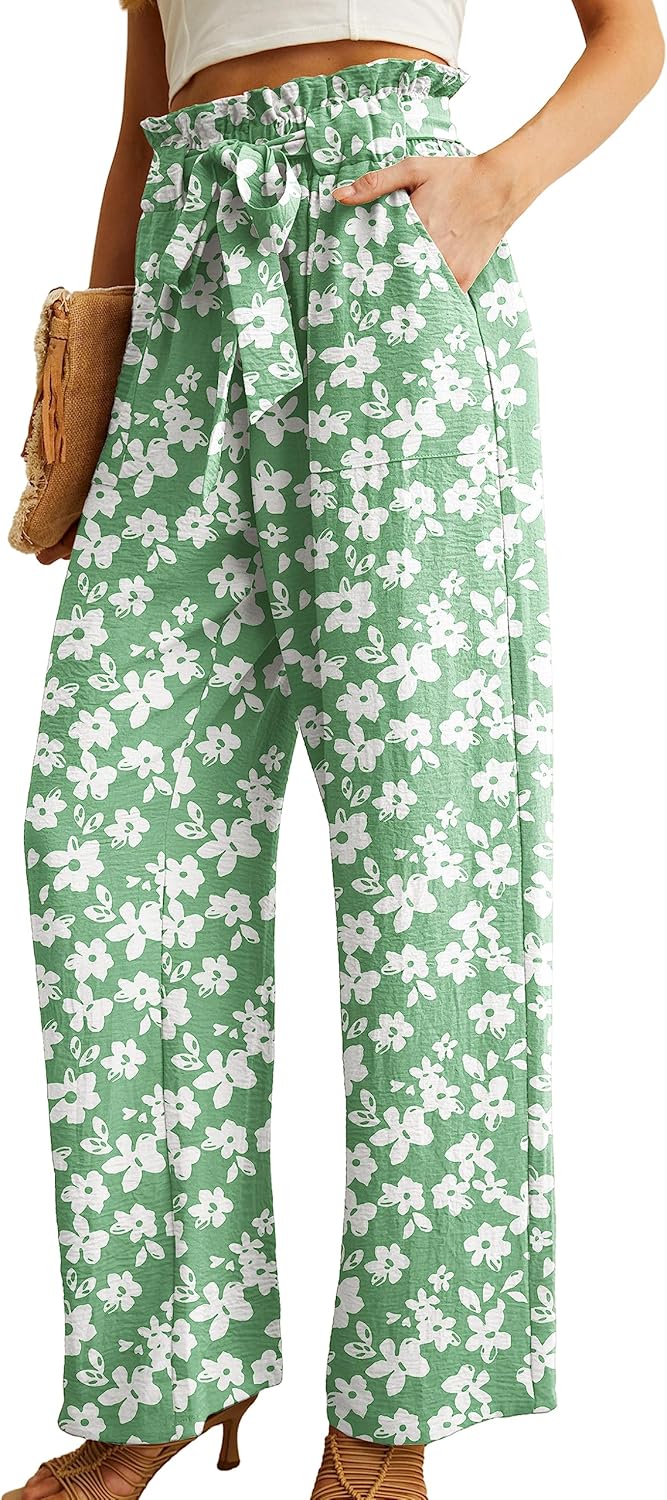 IWOLLENCE Women's Wide Leg Pants with Pockets High Waist Adjustable Knot Loose Casual Trousers Business Work Casual Pants - Image 2