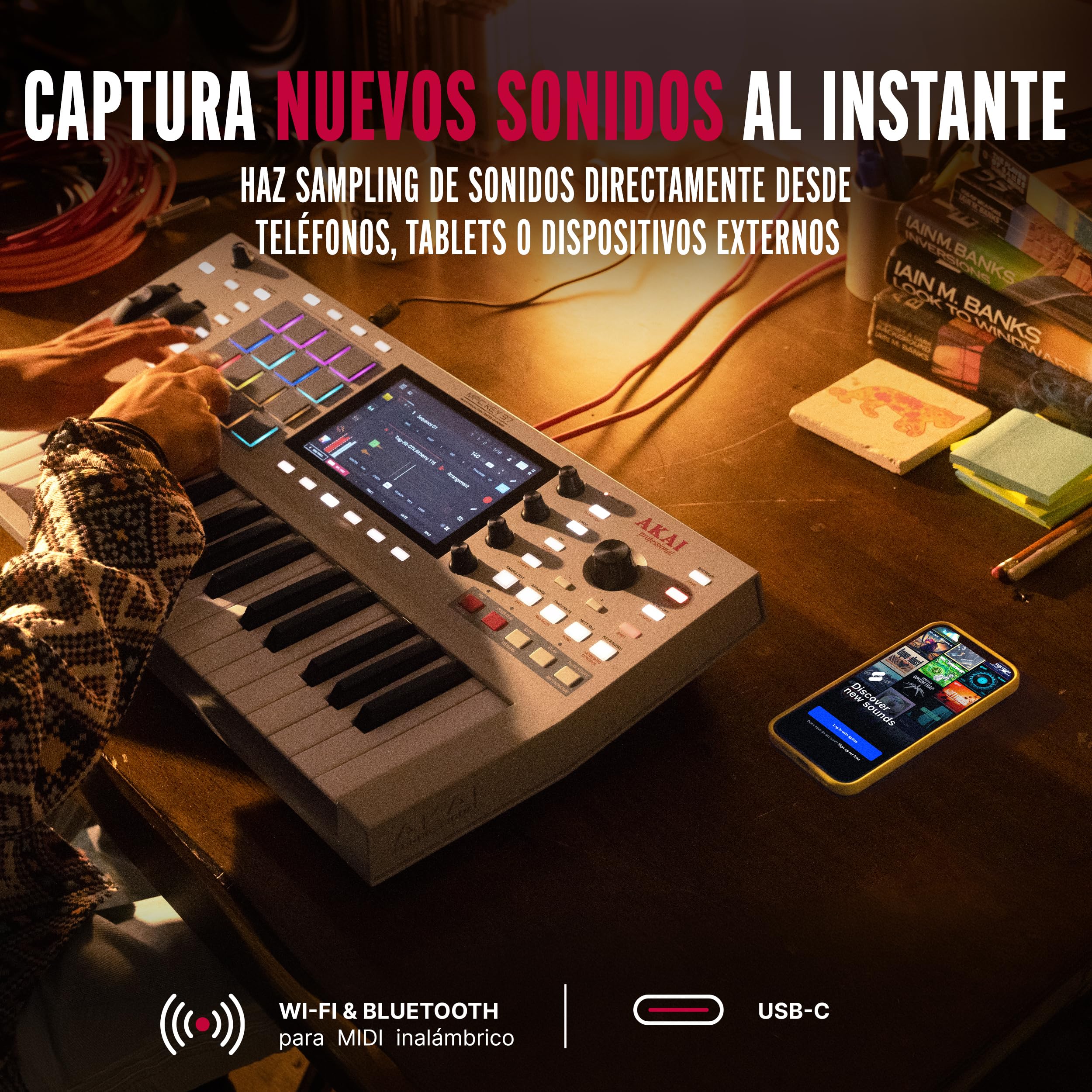 Akai Professional MPC Key 37 G2 Teclado de Producción Autónomo Next-Gen | Sintetizador para Productores, Sampling y Sequencing, con USB-C, 37 Teclas, 16 Pads MPC, Procesador 8-core, 4 GB RAM