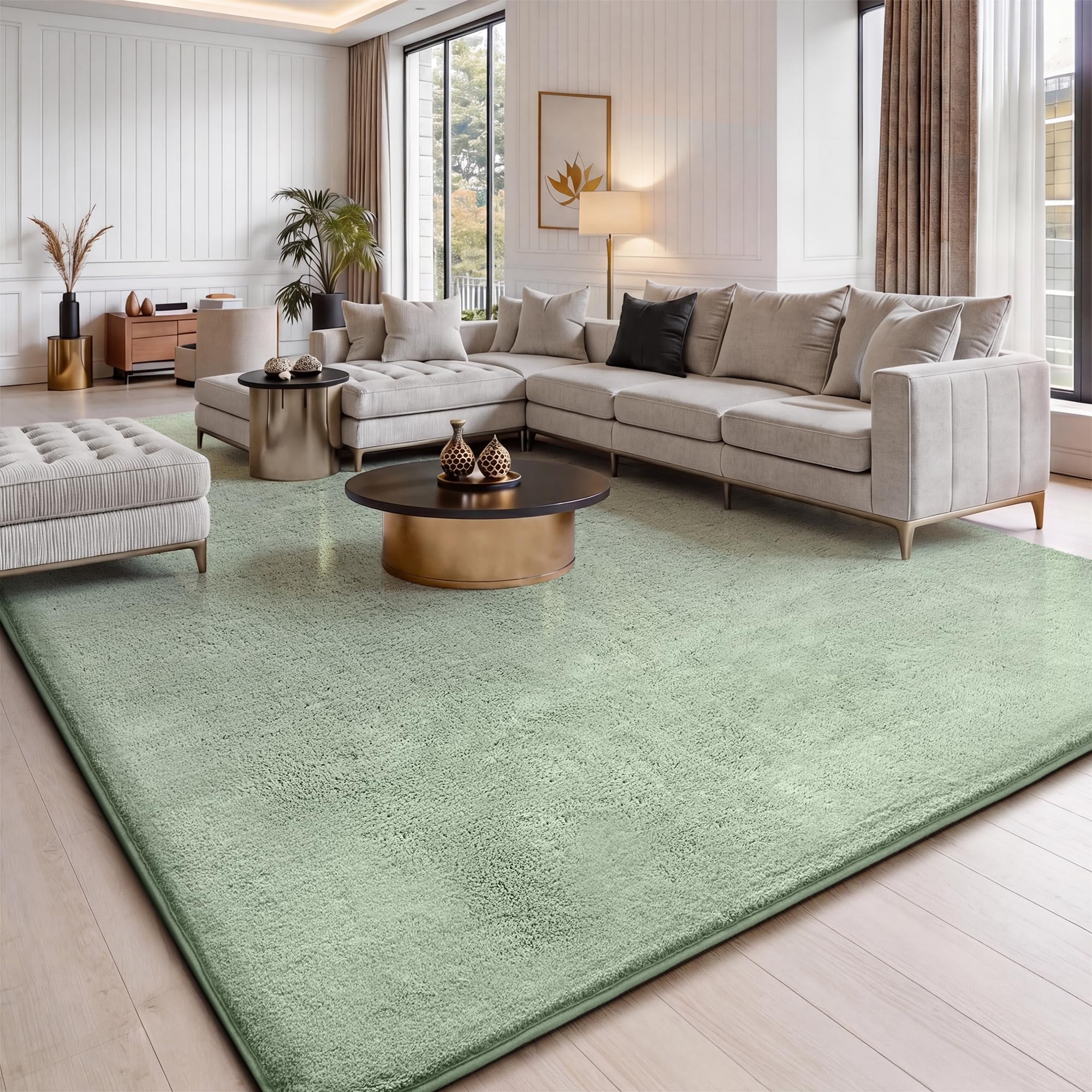 Jungsang Fluffy Rugs Living Room, 200x300cm Soft Shaggy Carpet Rugs for Bedroom, Machine Washable Anti Slip, Non Shedding Modern Indoor for Dorm Teens Room Decor, Light Green — image 1