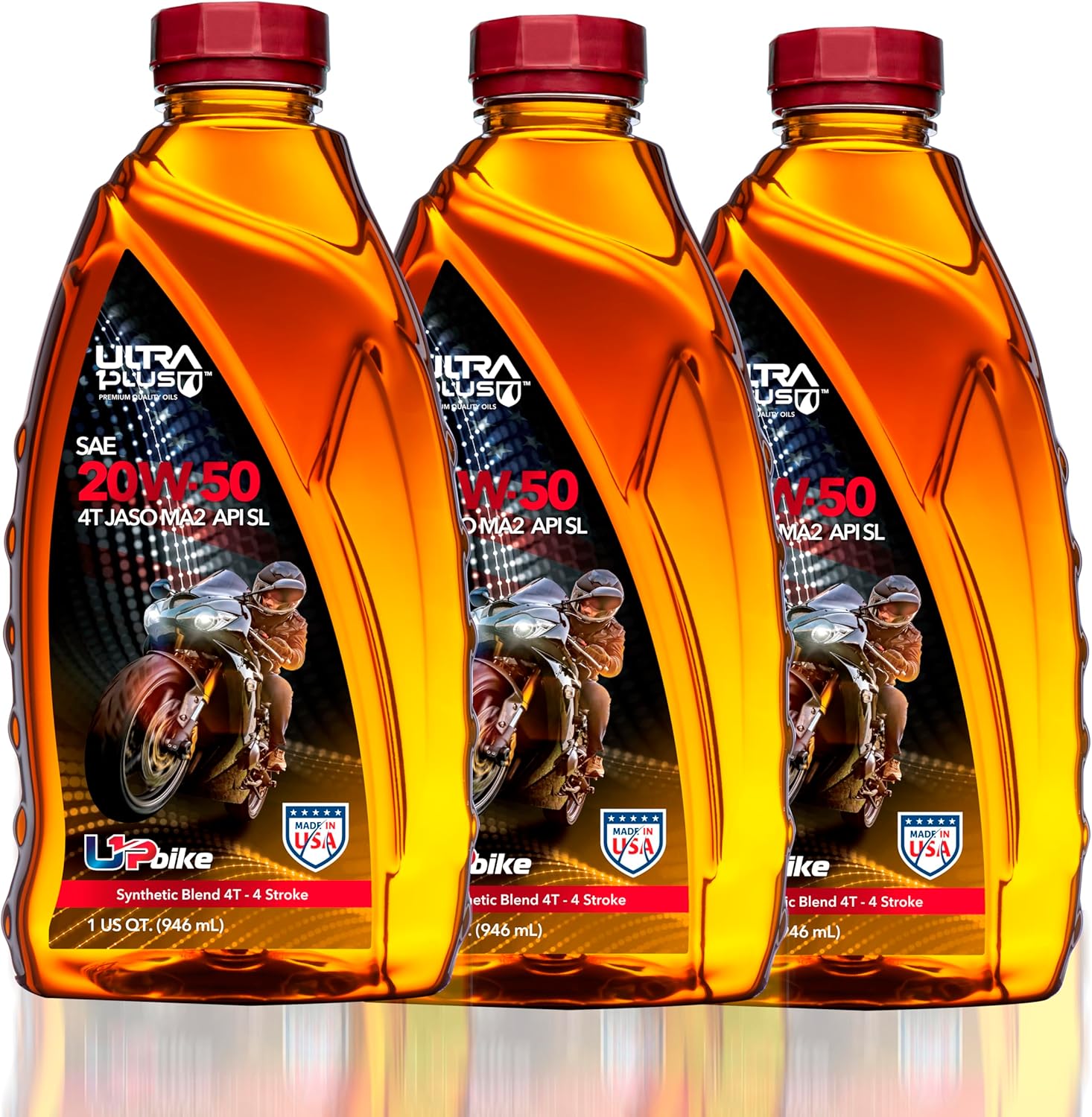 ULTRA 1PLUS 4T 20W-50 Synthetic Blend Motorcycle Oil API SL JASO MA2-20W50 Motor Oil, 3 Quarts