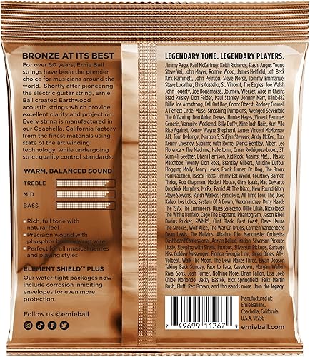 Miniatura 6 de Ernie Ball Earthwood Rock and Blues, con G liso, cuerdas de guitarra acústica de bronce fosforoso, paquete de 3, 10-52