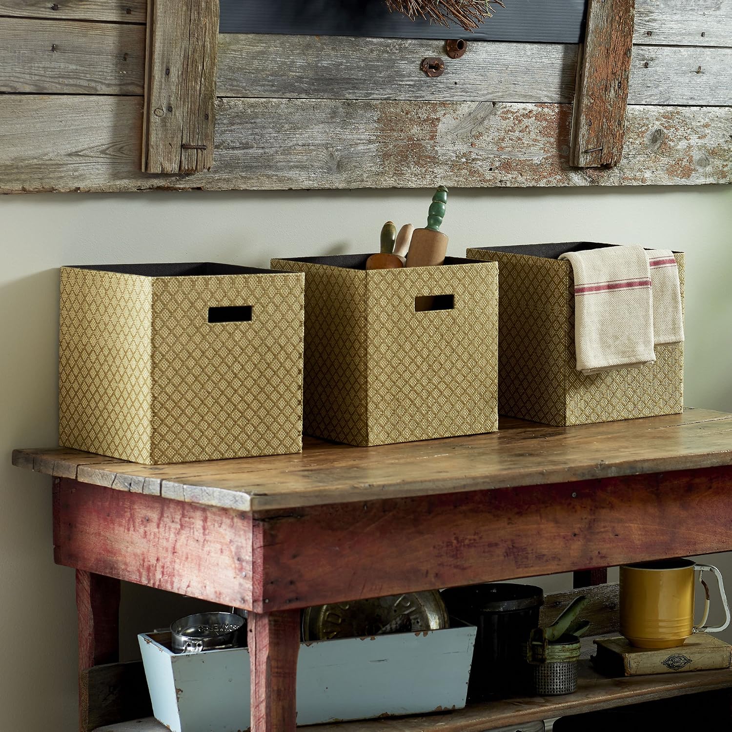 Household Essentials ML-7060 Storage Cubes, Medium, fabric, Gold, 3 Count