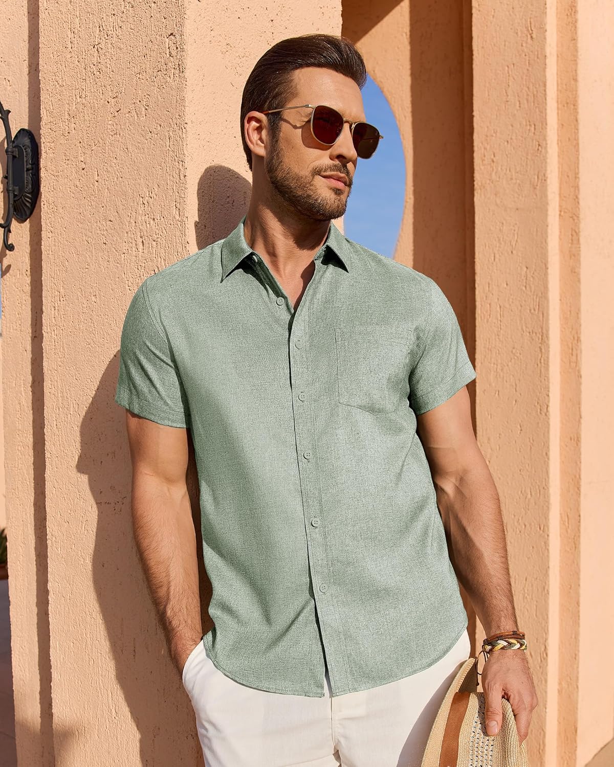 J.VER Mens Linen Shirt Short Sleeve Button Down Shirts Lightweight Summer Beach Vacation Casual Tops with Pocket - Image 4