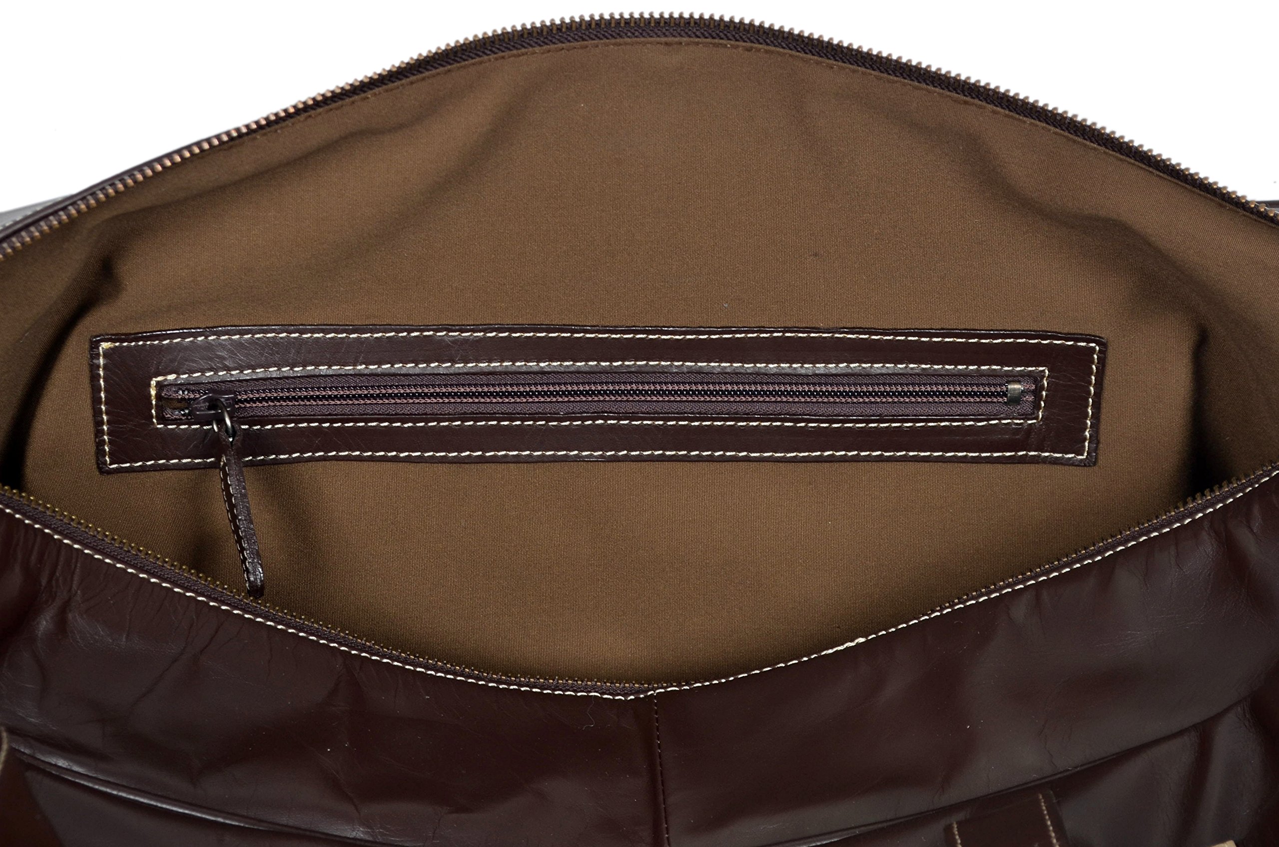 Holdall Weekend 9225 - Bolsa de viaje de piel auténtica, diseño de rayas, color marrón y beige, Brown, 23 x 11 x 12 inches