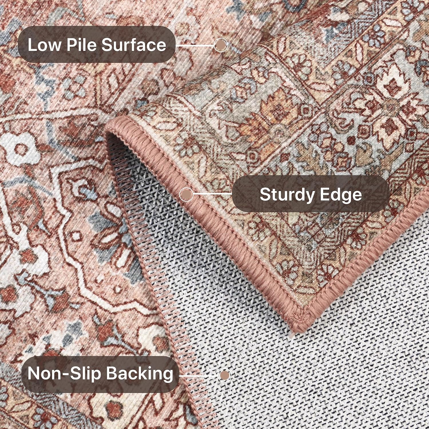 GENIMO 2x10 Runner Rug Non Slip, Machine Washable Rug Runners for Hallways, Vintage Oriental Farmhouse Kitchen Runner, Ultra-Thin Lightweight Carpet Runners for Entryway, Bedroom, Corridor, Brick