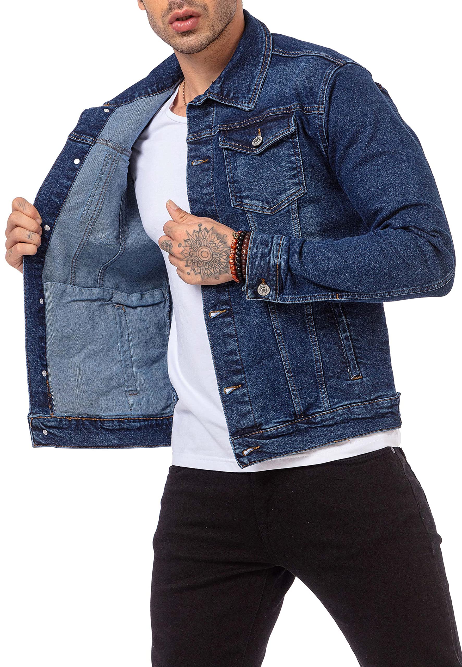 RED BRIDGE Chaqueta vaquera para hombre de algodón con bolsillos y botones delanteros Azul