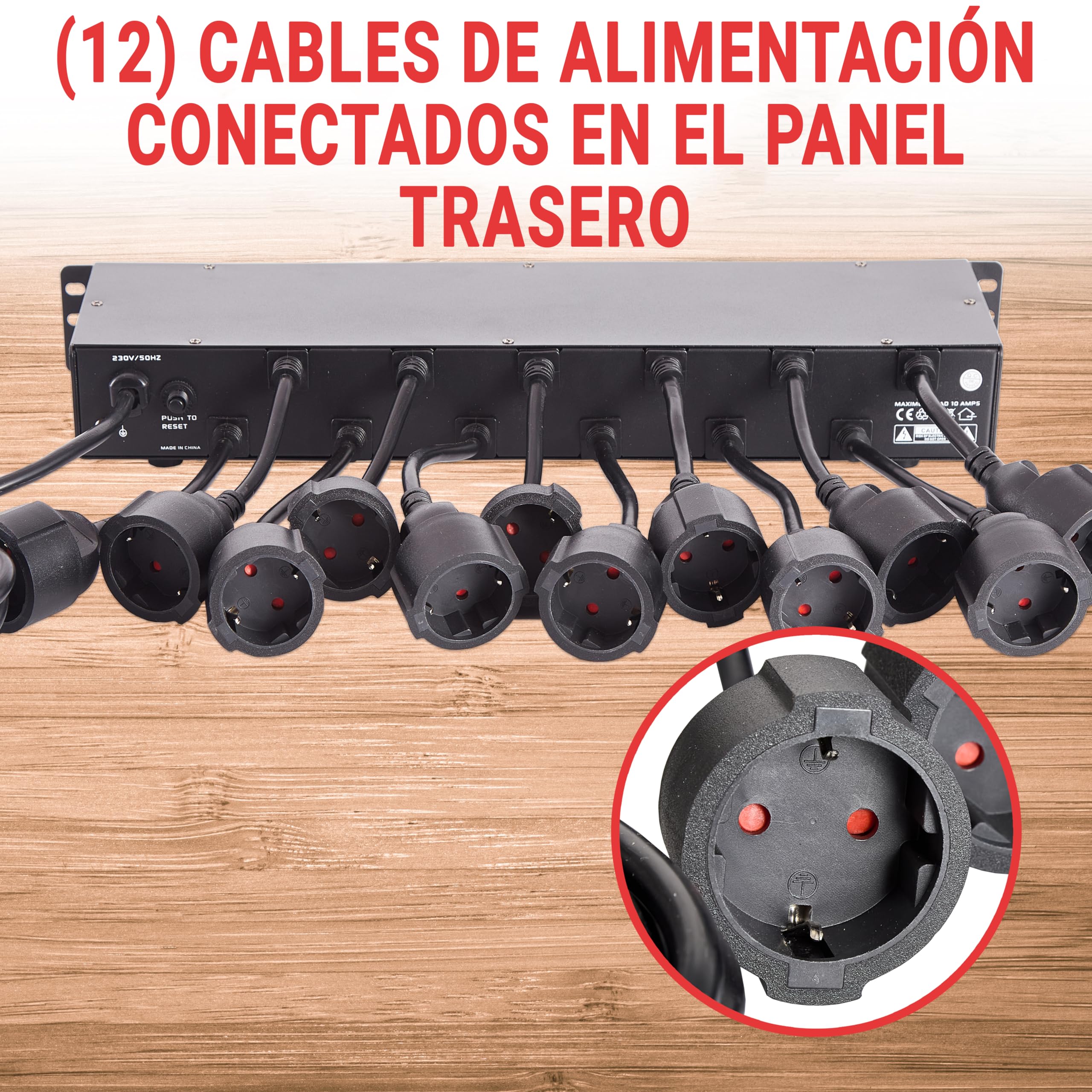 Pyle regleta, Montaje en Rack, 12 Tomas, Unidad, Tira, Disyuntor de 15 amperios, 4 Puertos de Carga USB, Multiples Dispositivos, Cable de 15 pies