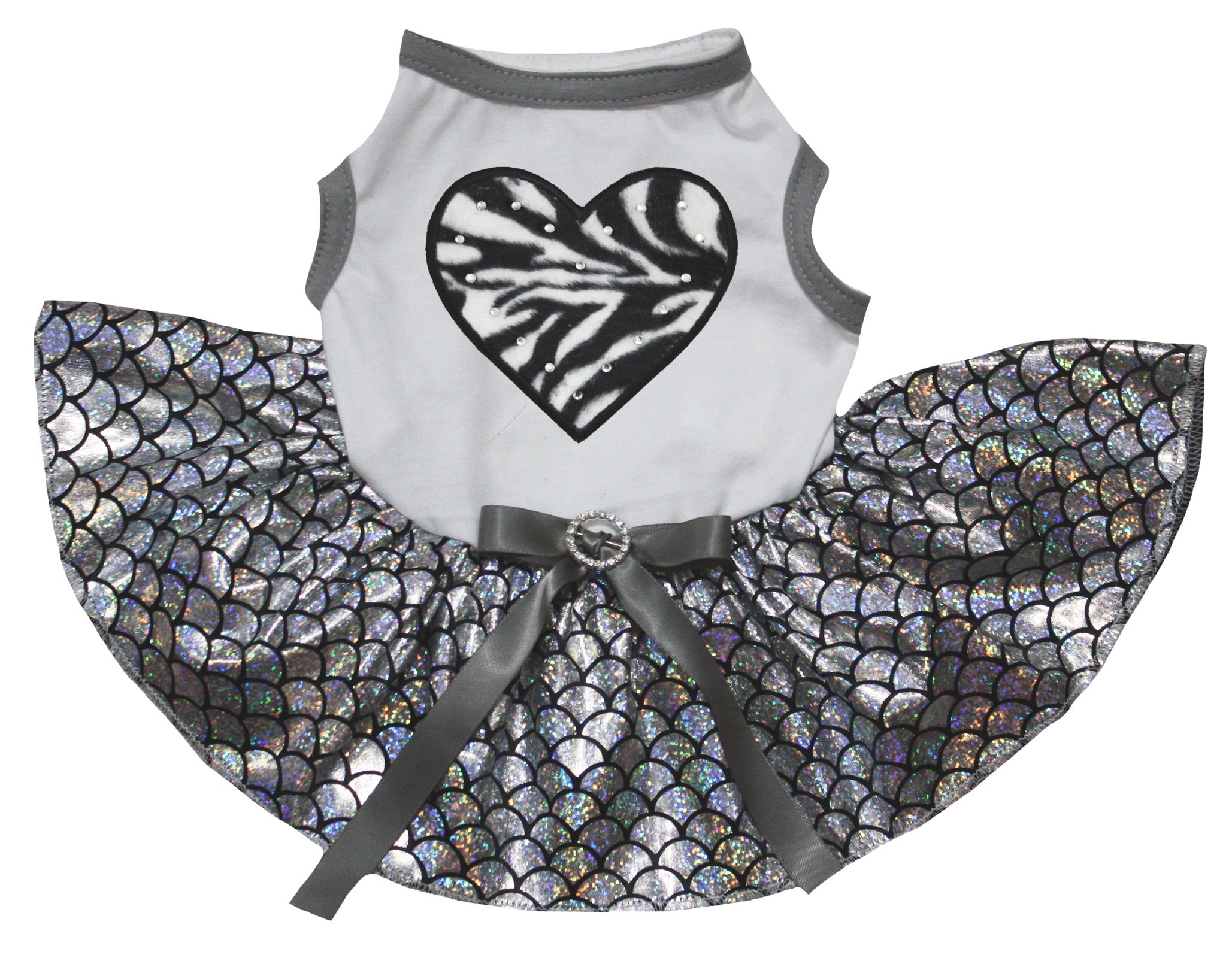 Robe pour chien haut de gamme Zébré Heart sirène blanc argenté taille XL