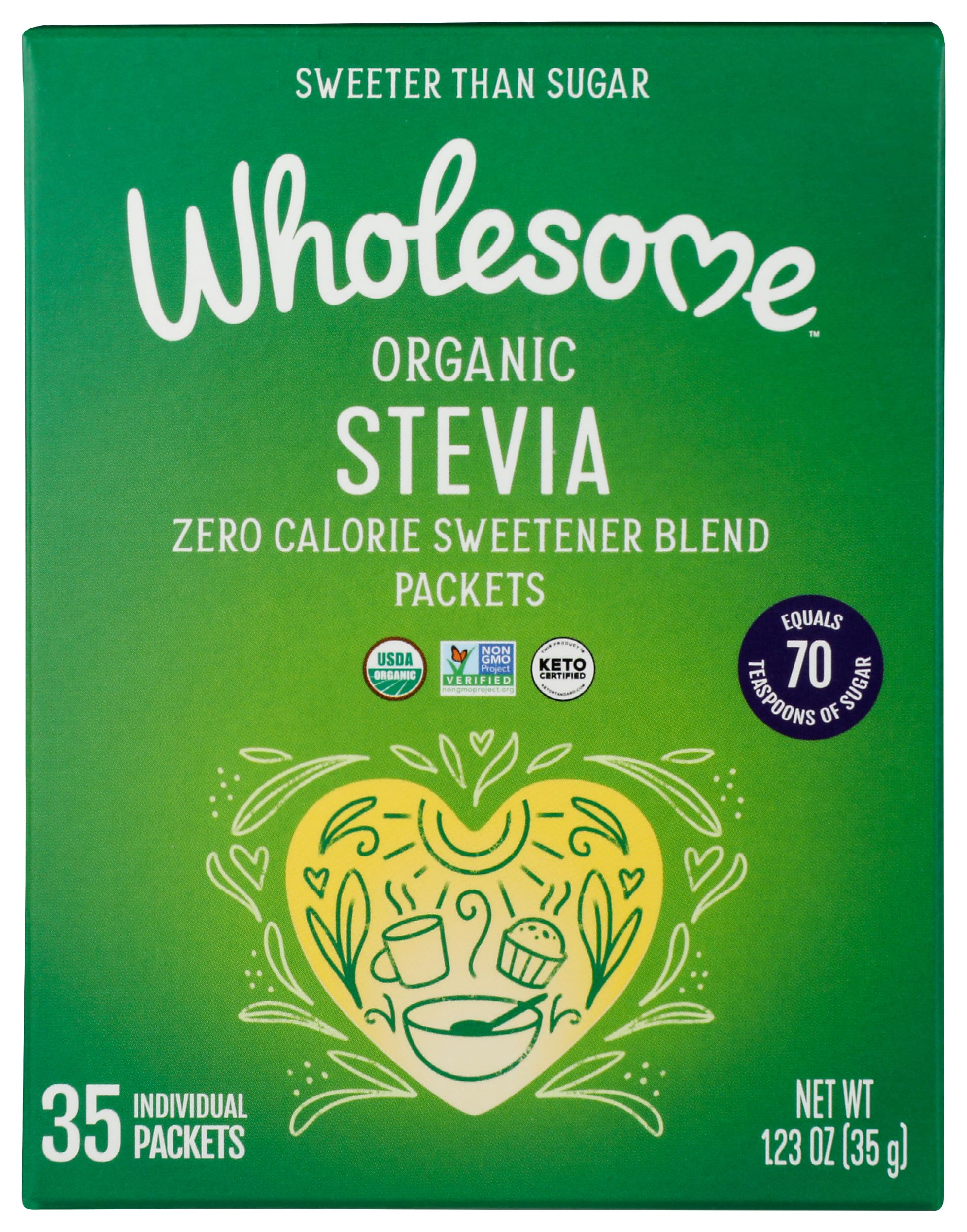 Wholesome Sweeteners Organic Stevia, 35 Count Packets, Zero Calorie Sweetener Blend, Keto Friendly, Non GMO, Gluten Free & Vegan, 1 PackUSDA Organic
