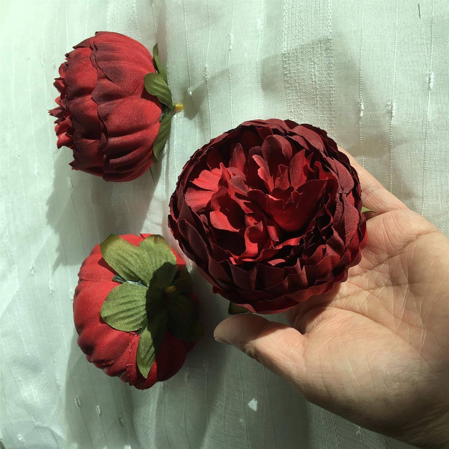 Silk Flowers Bulk Wholesale Silk Peonies Centerpieces Artificial Flowers 25 pcs Fake Peony Heads 9cm for Flower Wall Wedding Backdrop DIY Crafts (Dark Red)