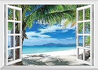 Vista 11 de FLFK Adhesivo falso para pared para ventana, mural de pared de ventana de playa de atardecer para decoración de pared, calcomanías de pared