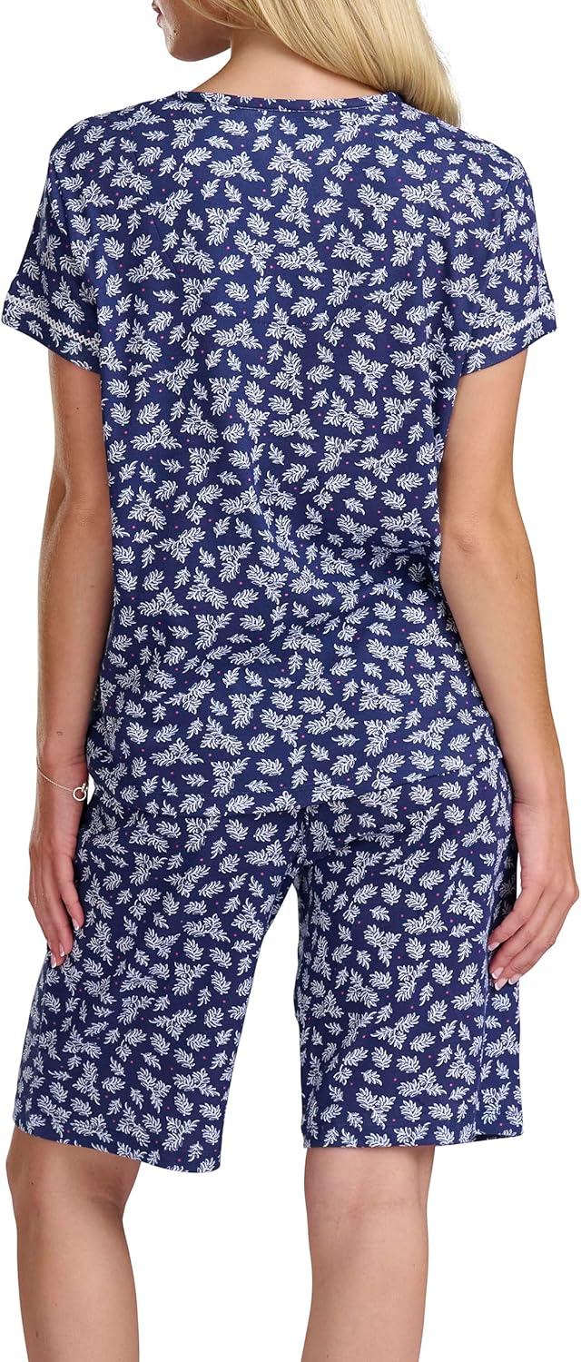 Karen Neuburger womens Keyhole Short Sleeve Top and Bermuda Short Pajama Set - Image 3