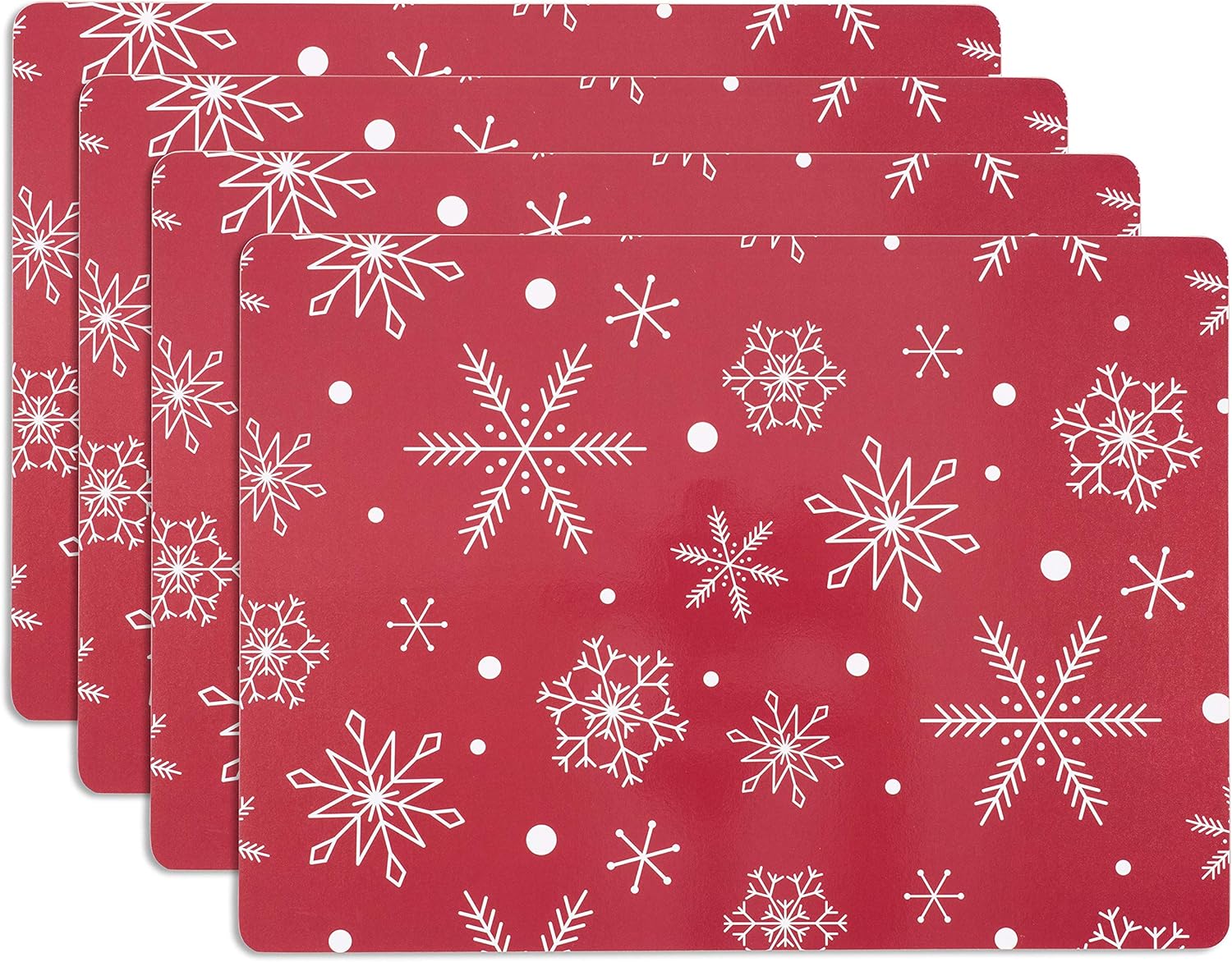 KAF Home Cork Placemats 16 x 12-Inch Set of 4 (Snowflakes Red)