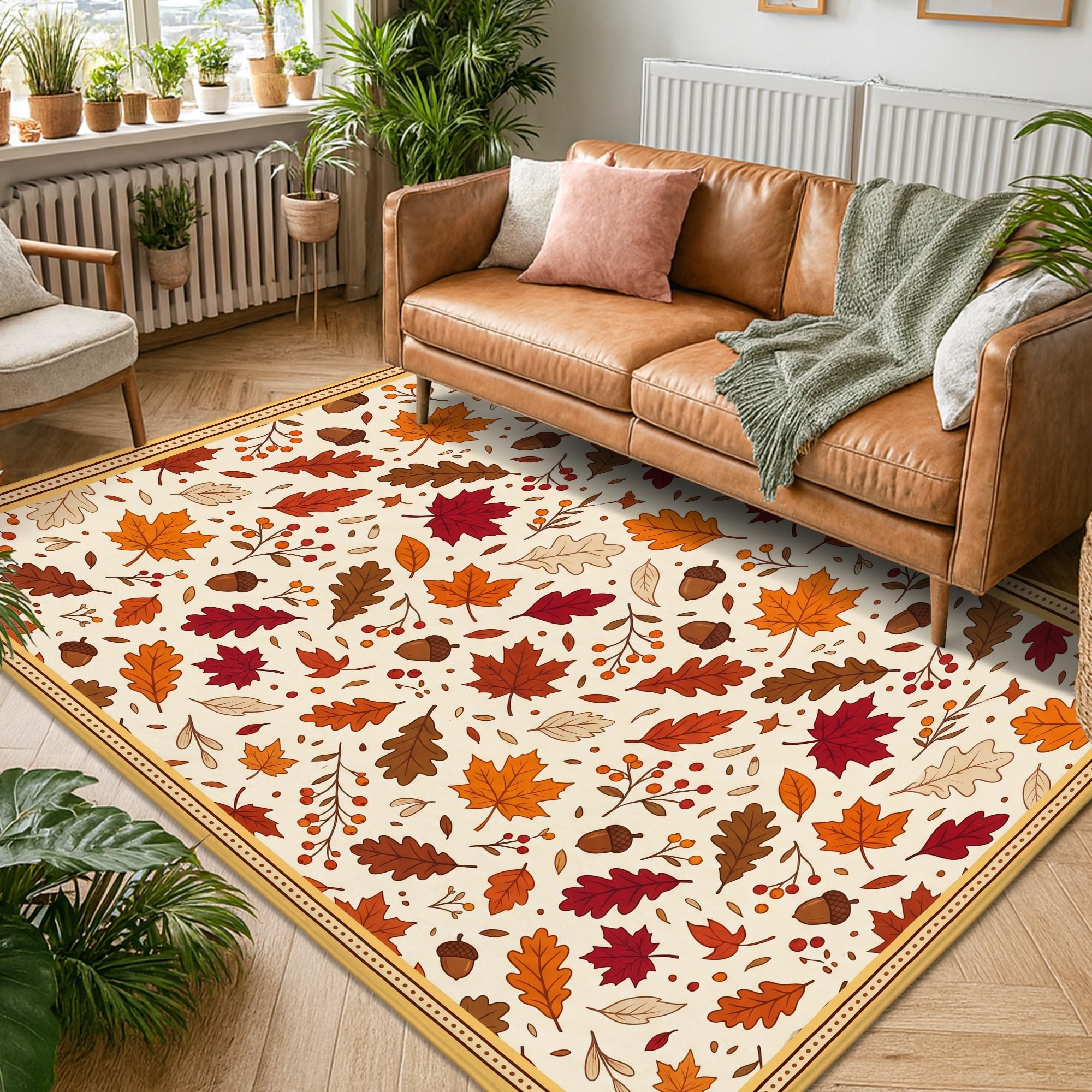 Alfombra de área de hojas, otoño rústico roble arce rojo otoño antideslizante alfombra patrón interior alfombras no se desprenden alfombras para sala de estar, dormitorio, pasillo, oficina, decoración