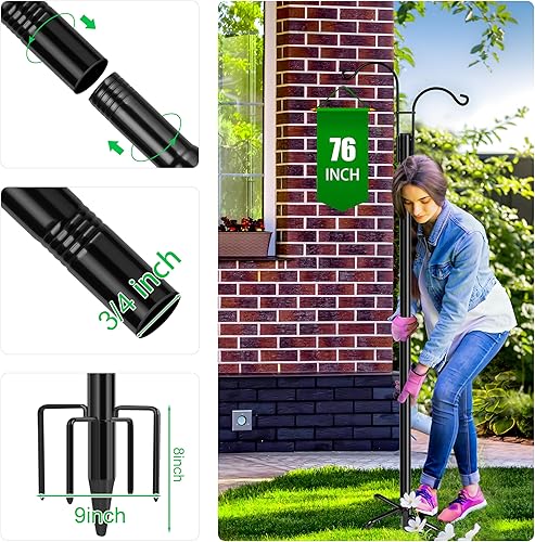 Miniatura 3 de XDW-GIFTS Ganchos de pastor dobles para exteriores, paquete de 2 postes de jardín resistentes para colgar comederos de pájaros, cestas de plantas,