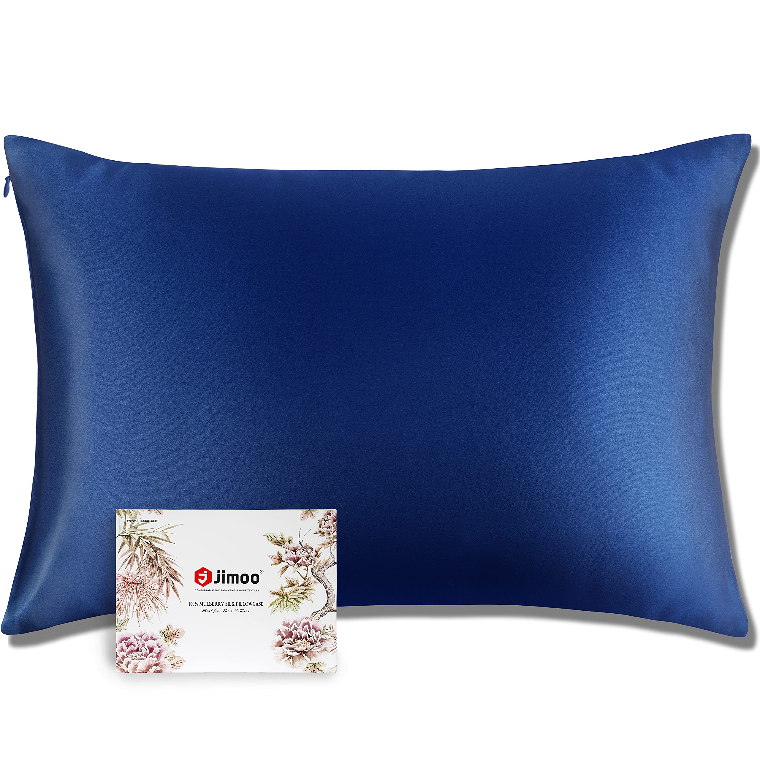 J JIMOO100% Mulberry Silk Pillowcase for Hair and Skin, Both Sides 19 Momme Pure Natural Silk Pillowcases Soft Breathable King 20''×36'', Navy Blue 1 Pack