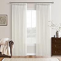 Vista 15 de Cortinas de lino plegadas de 108 pulgadas, juego de 2 paneles para sala de estar, dormitorio, estilo granja rústica, con pestaña trasera, plegadas