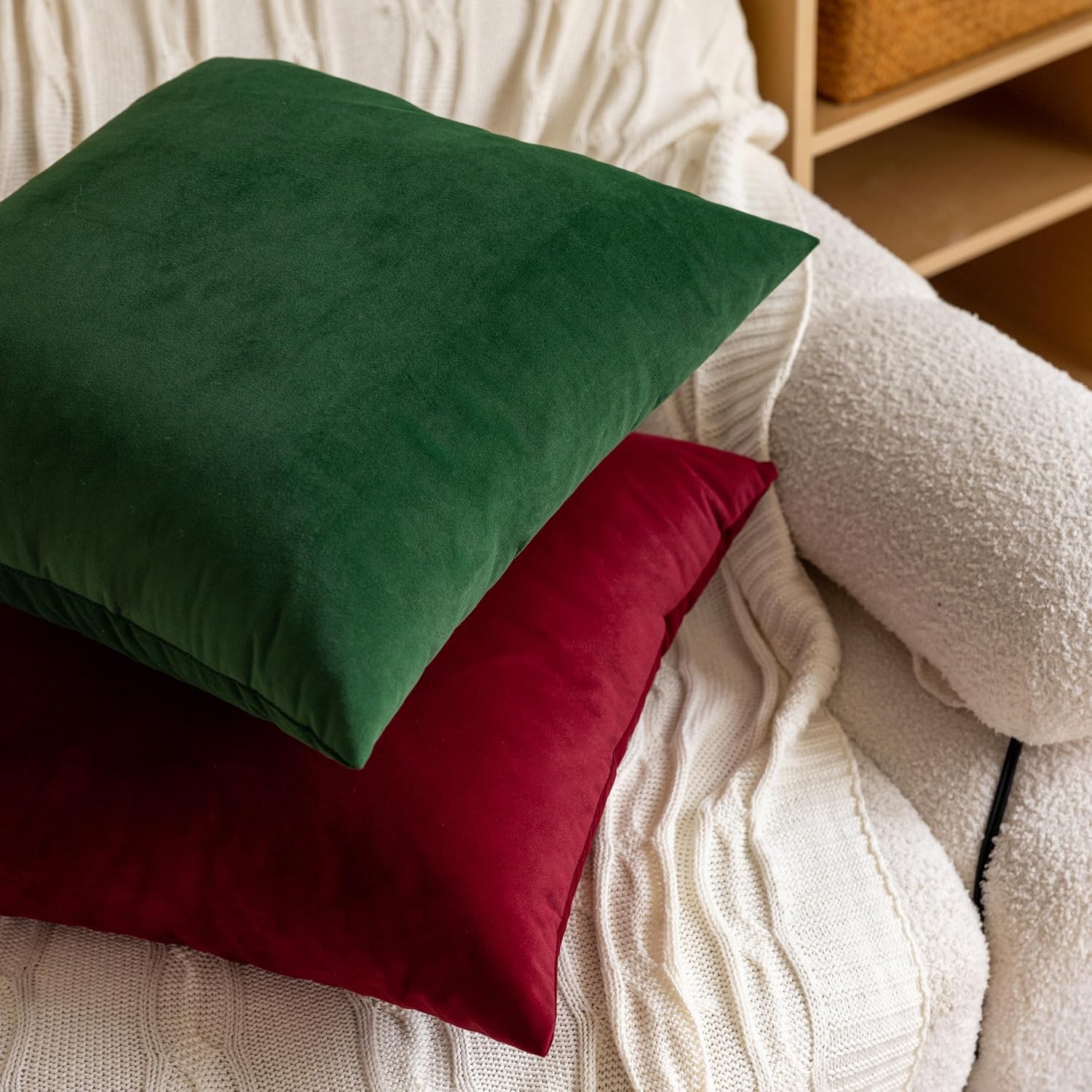 FEVERQIYI 26x26 Extra Large Army Green Velvet Pillow Covers Set of 2 Christmas Decorative Soft Velvet Throw Pillow Covers for Couch and Bed