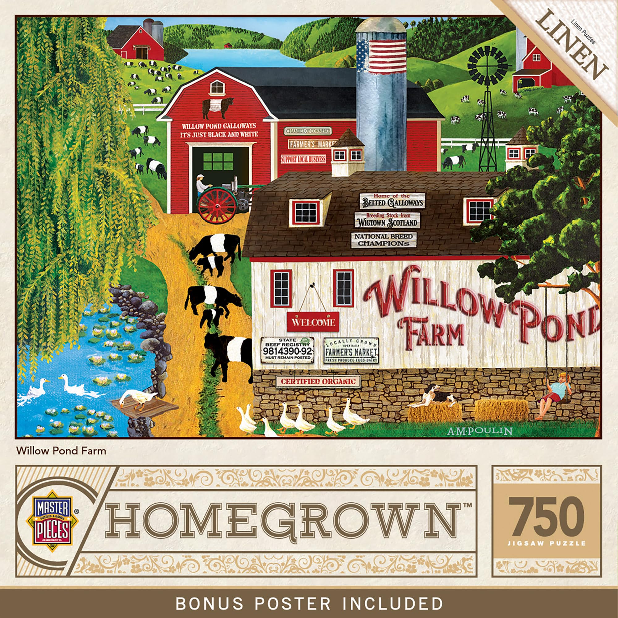Masterpieces 750 Piece Jigsaw Puzzle for Adults - Willow Pond Farm - 18"x24" - Linen Finish, Thick Recycled Board, Interlocking Fit - Age 14+ — image 1